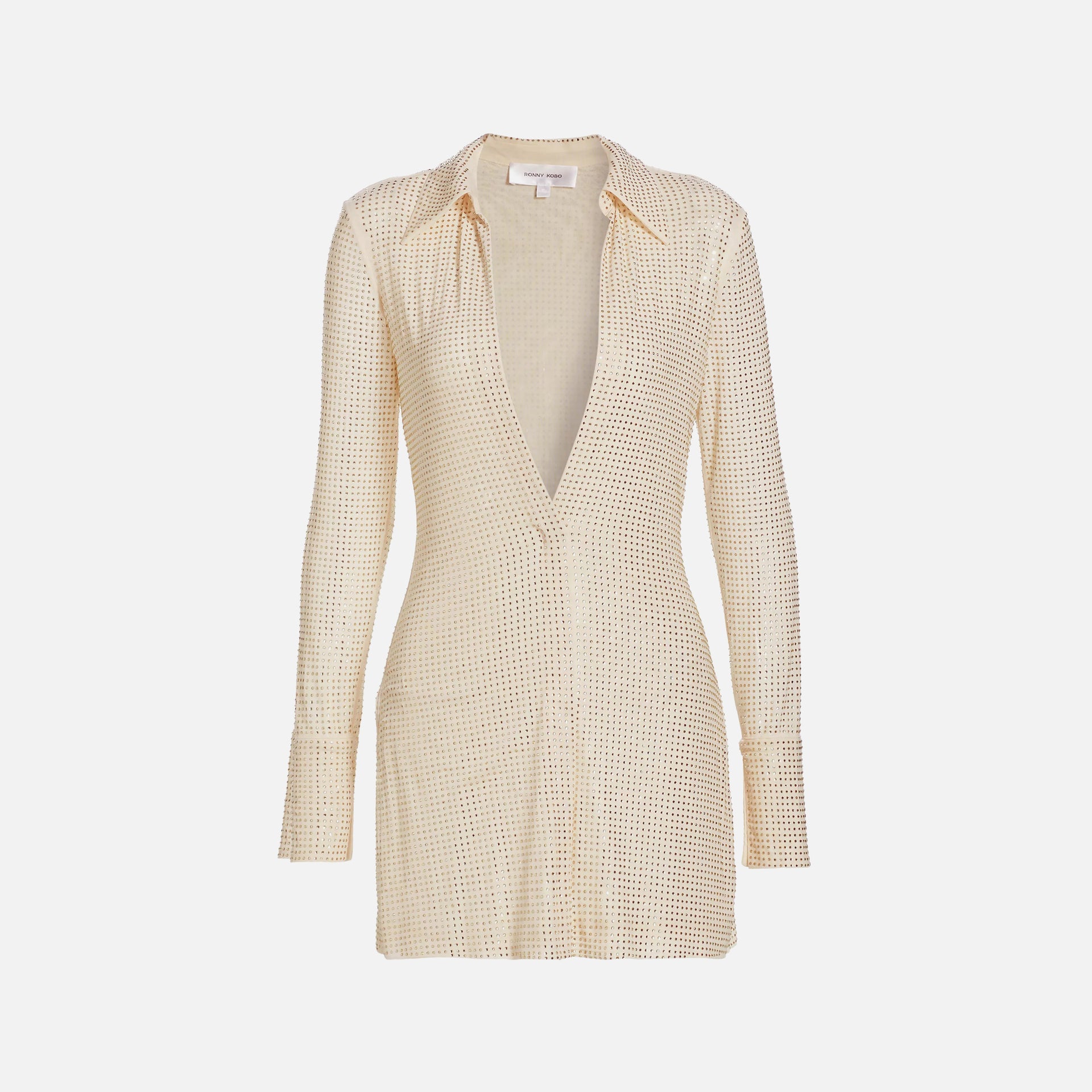 Ronny Kobo Alessia Rhinestone Mesh Dress - Buttercream