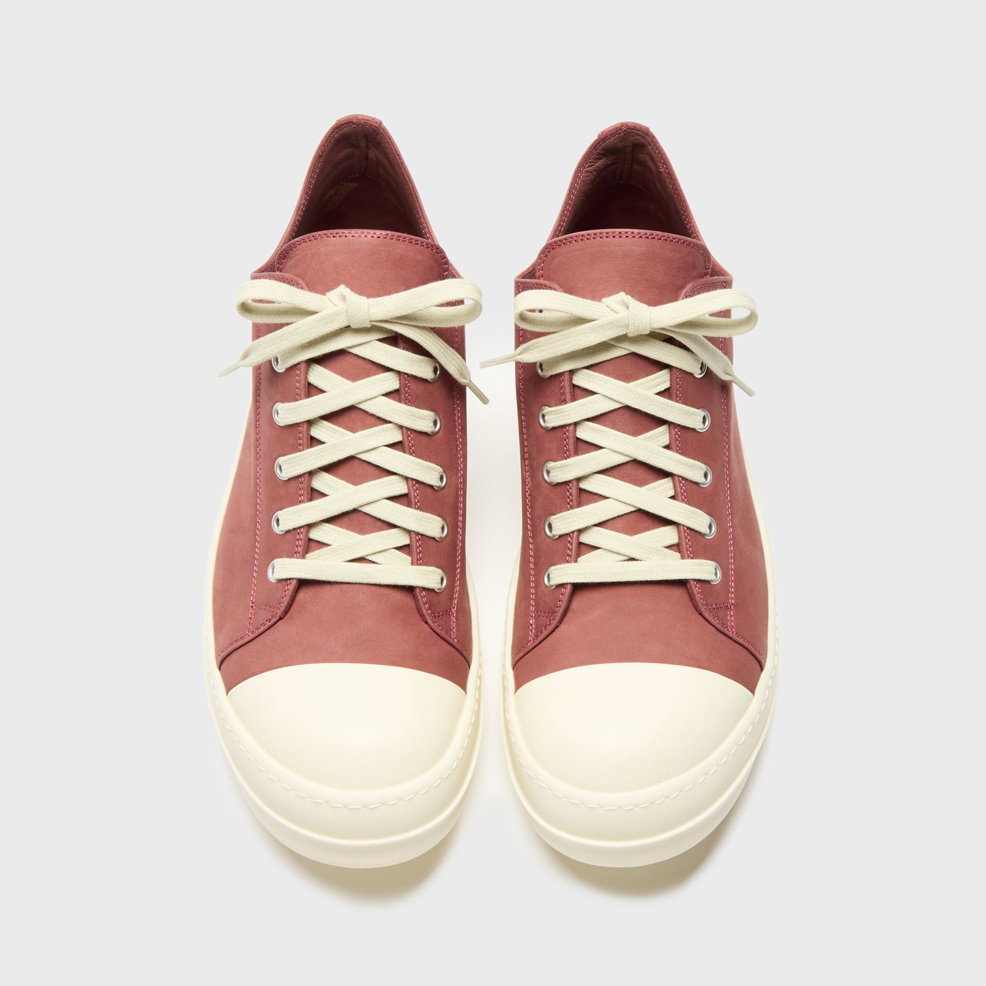 Rick Owens Low Sneakers Scarpe In Pelle - Rosewood / Milk / Milk
