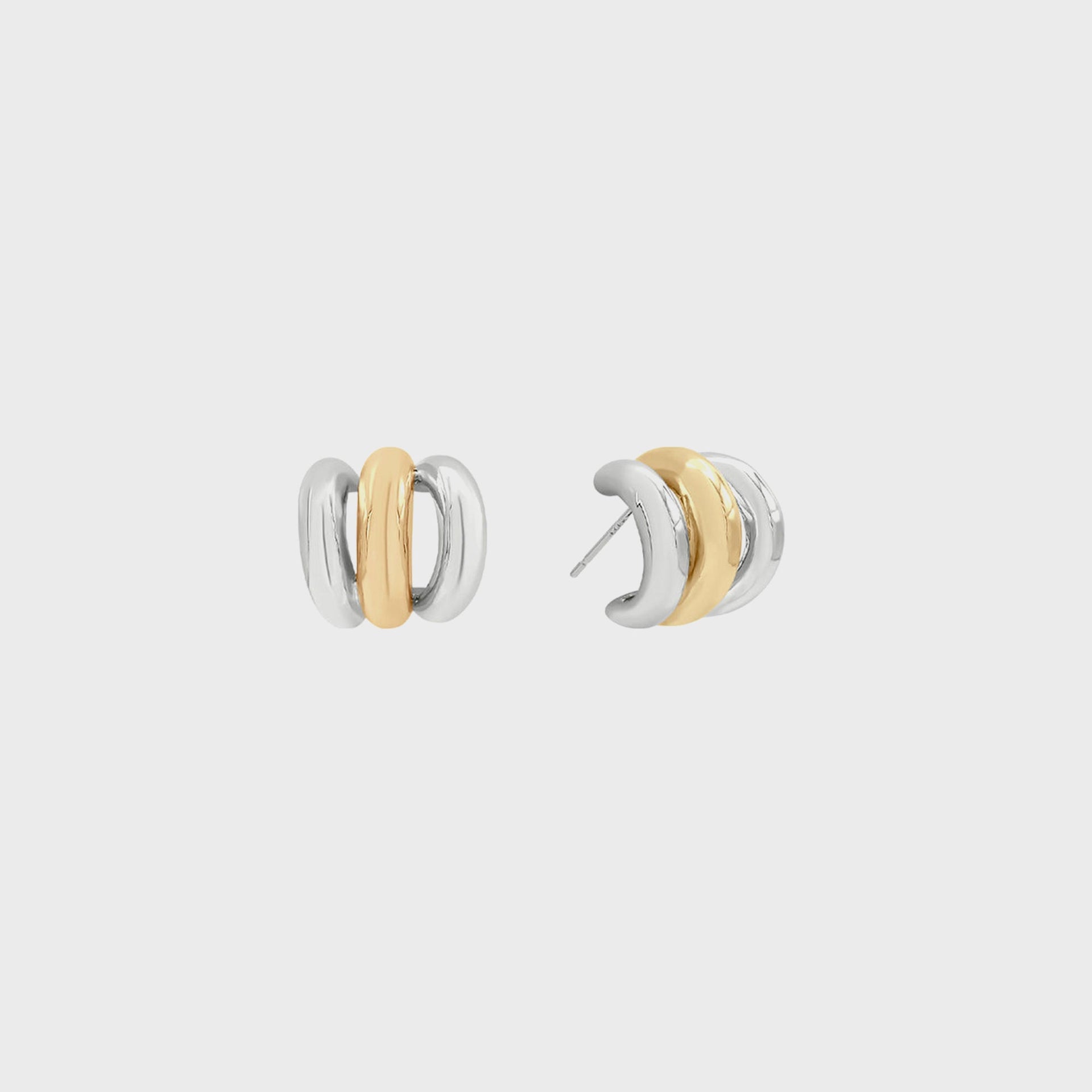 SHASHI Triple Two Toned Hoop in Gold / Silver