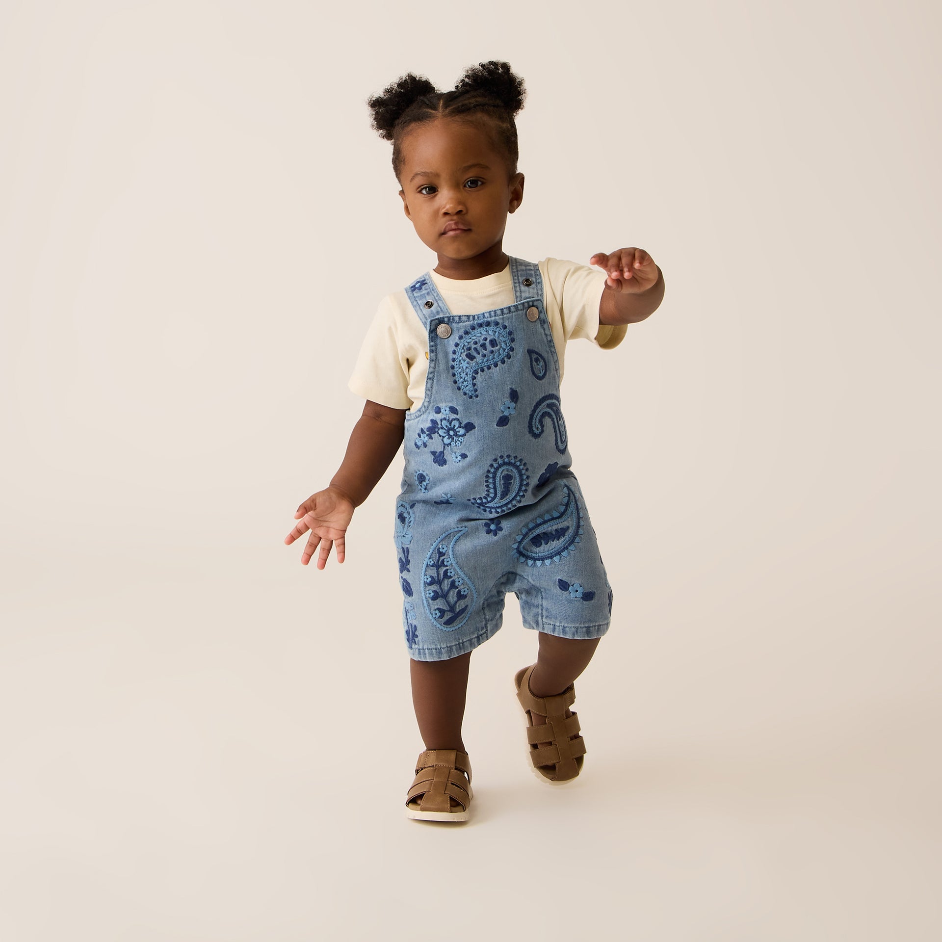 Kith Baby Floral Paisley Chambray Shortall in Kent Light Wash