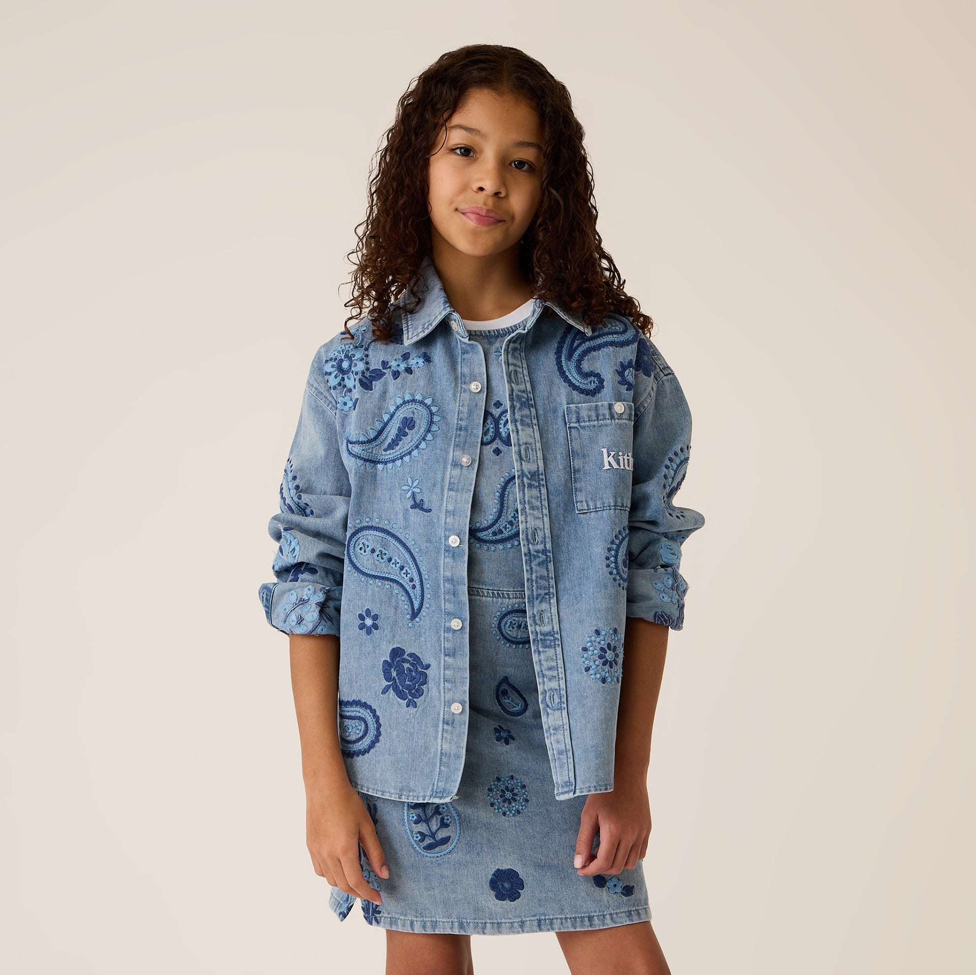 Kith Kids Floral Paisley Chambray Apollo Shirt in Kent Light Wash