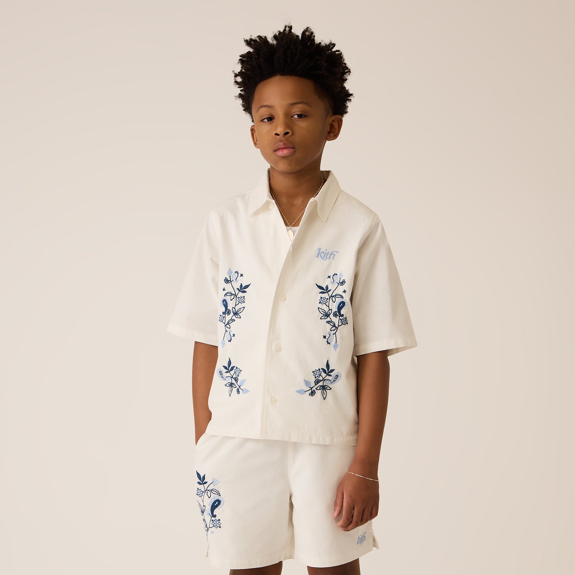 Kith Kids Novelty Embroidered Thompson Camp Short in White