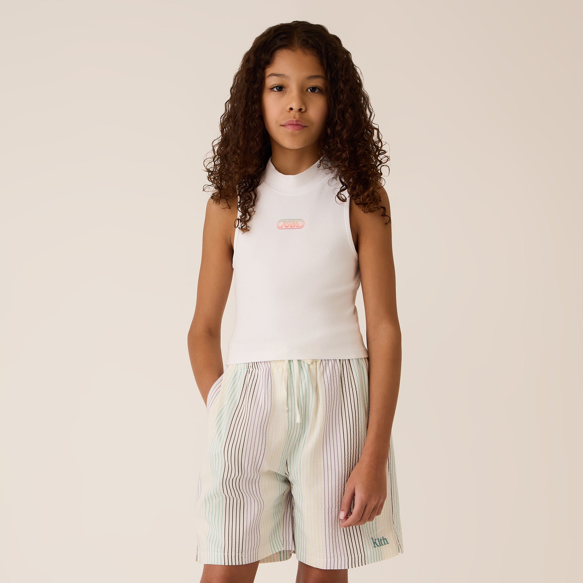 Kith Kids Striped Thompson Camp Short in Mykonos