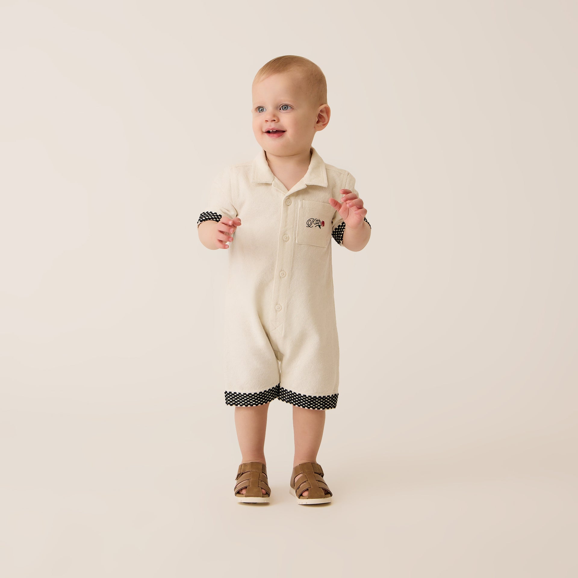 Kith Baby Textured Logo Camp Shortall in Sandrift