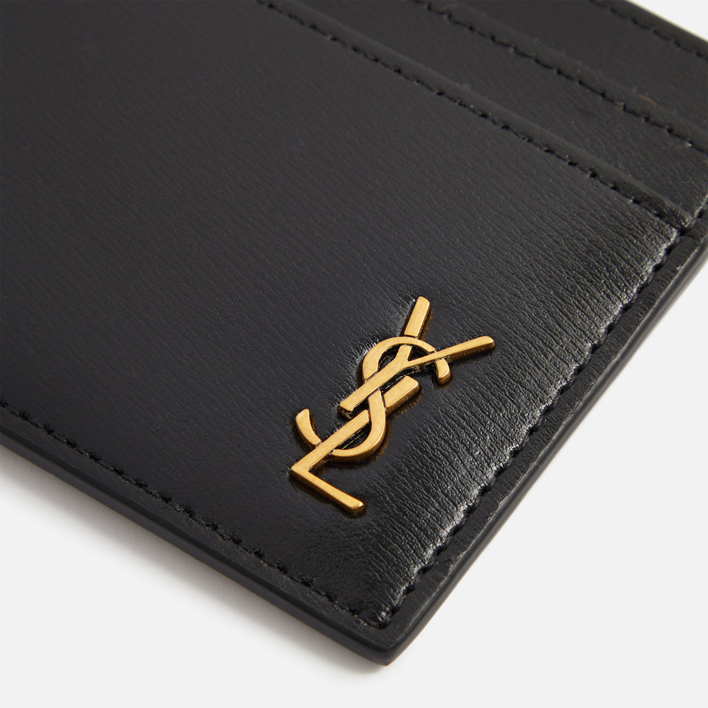 Saint Laurent Black Gold Monogram Leather Card Holder