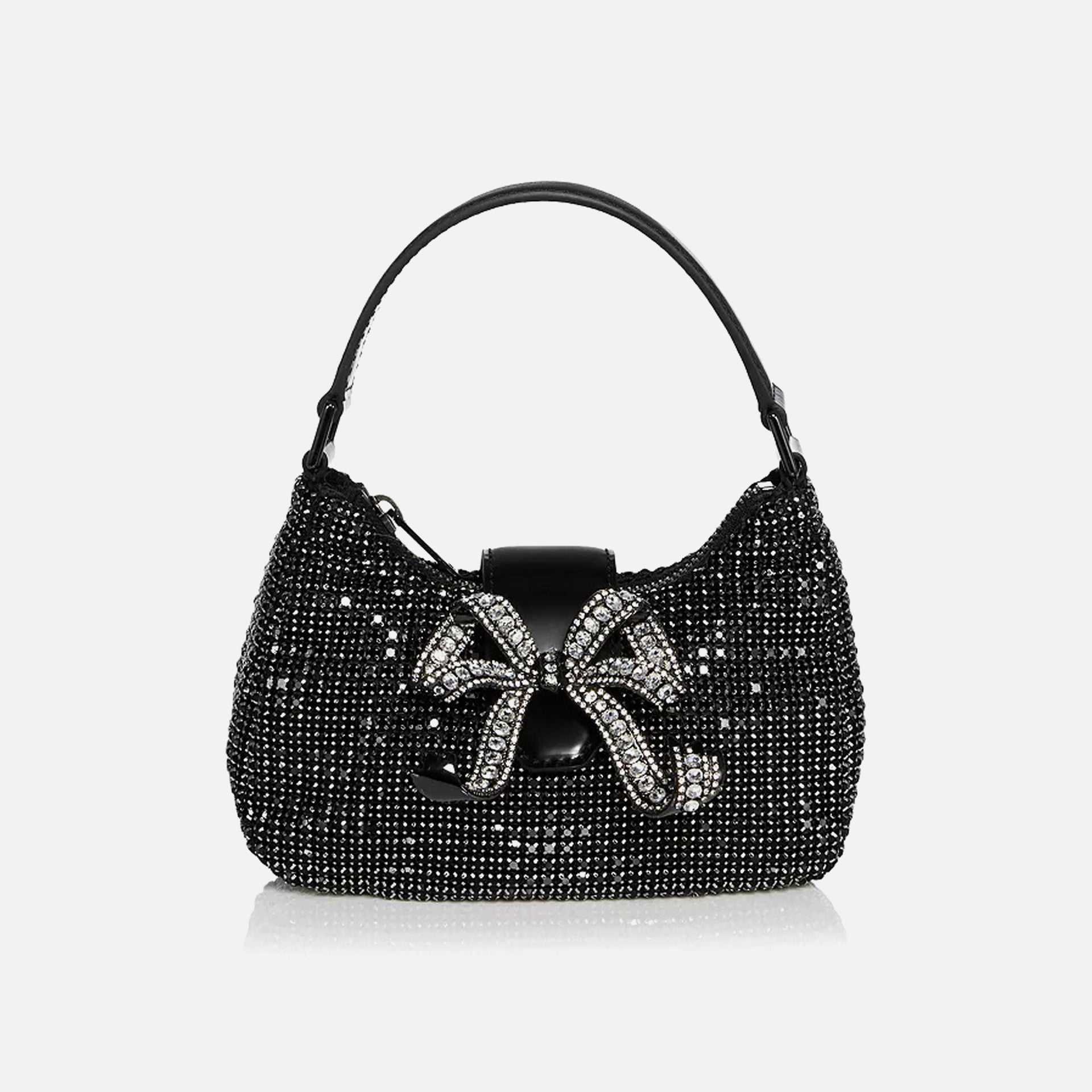 Self-Portrait Diamante Crescent Bow Bag - Black