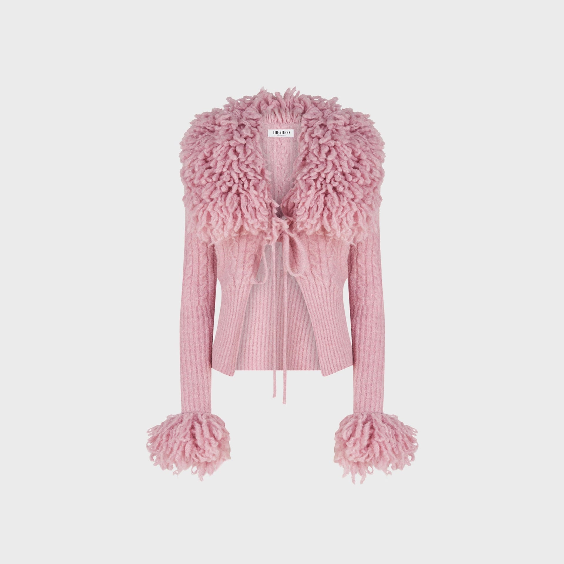 The Attico Cardigan in Pink Ribbed Wool