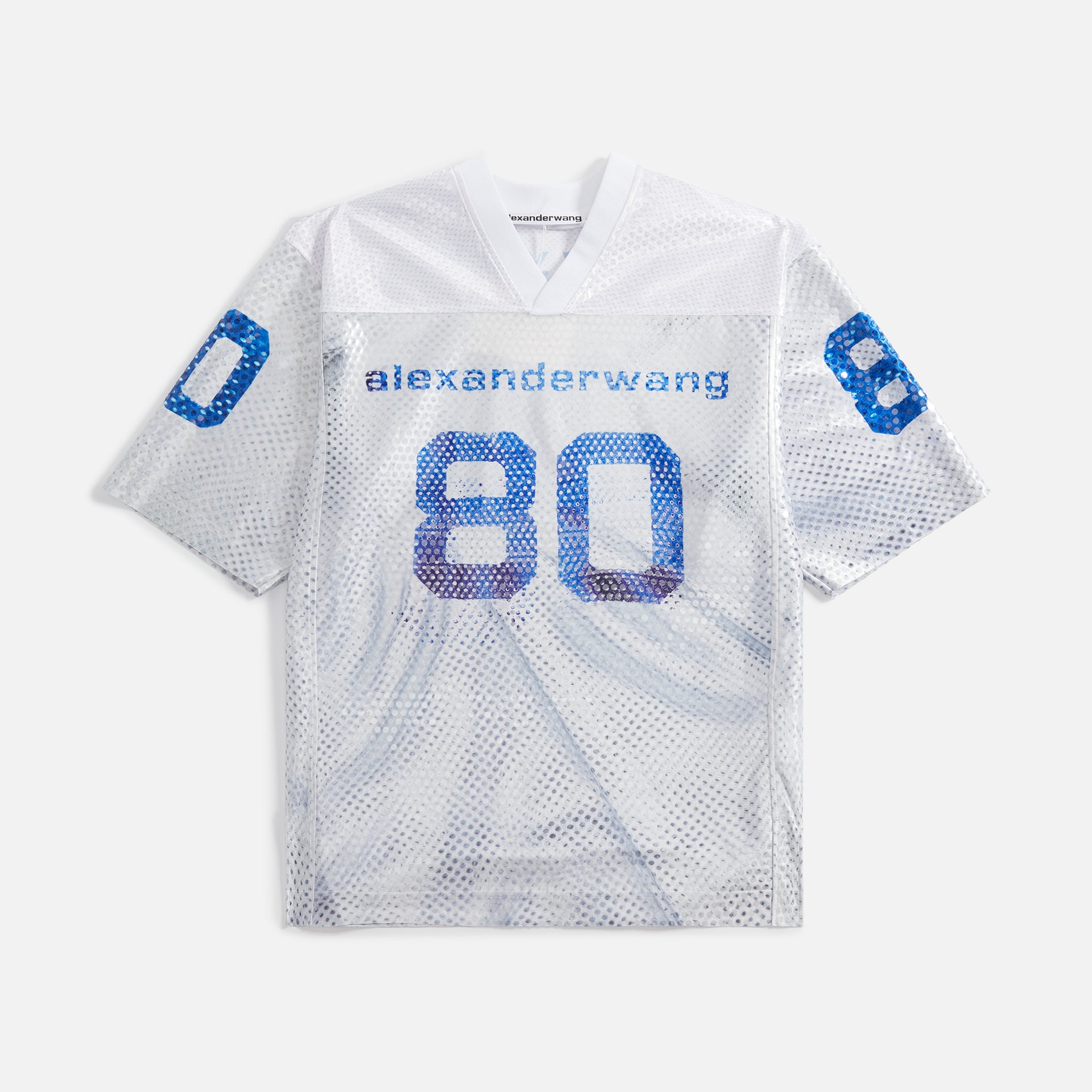 T by Alexander Wang Football Jersey with Sequin Hotfix - White Blue
