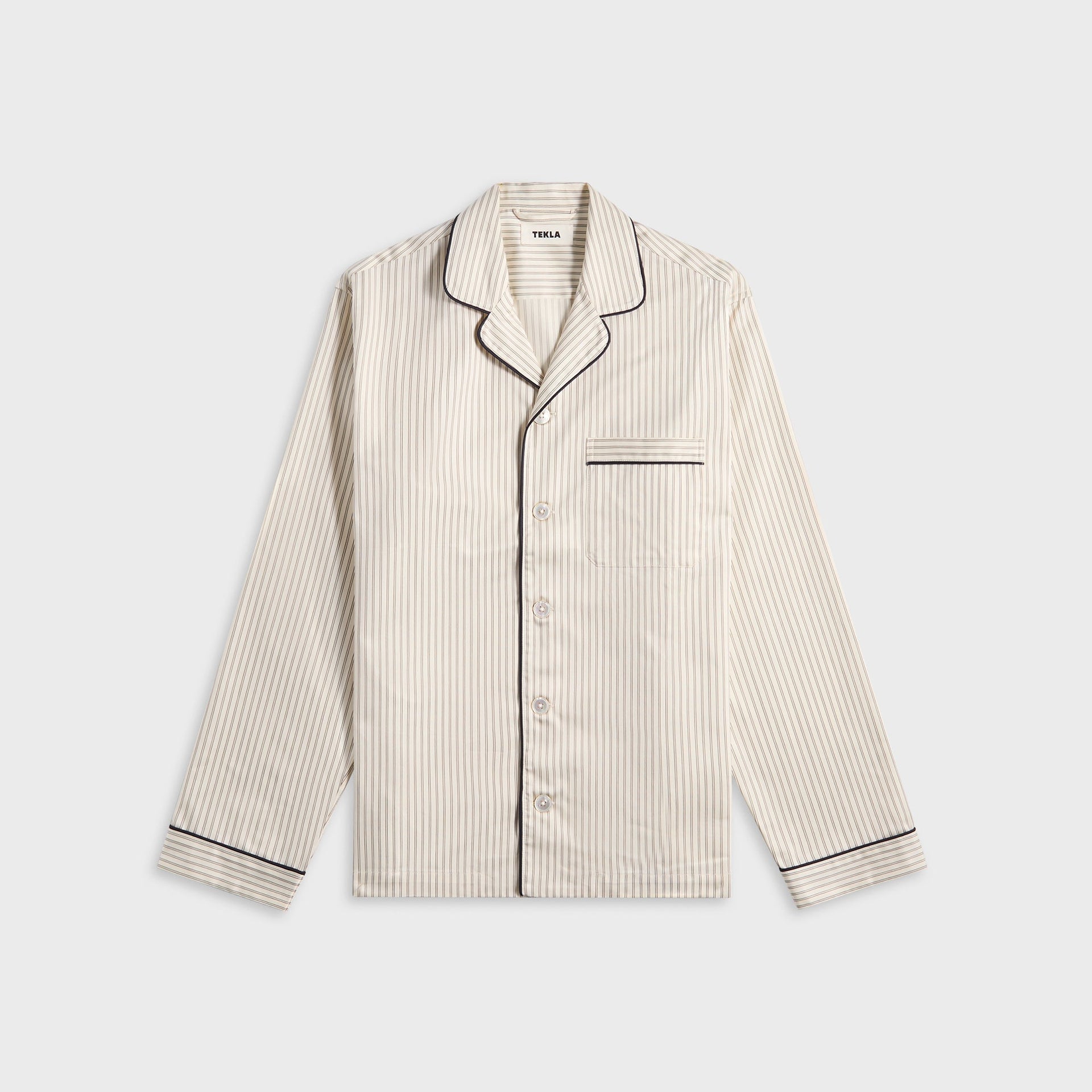 Tekla Sateen Long Sleeved Shirt - Brown Pin Stripes