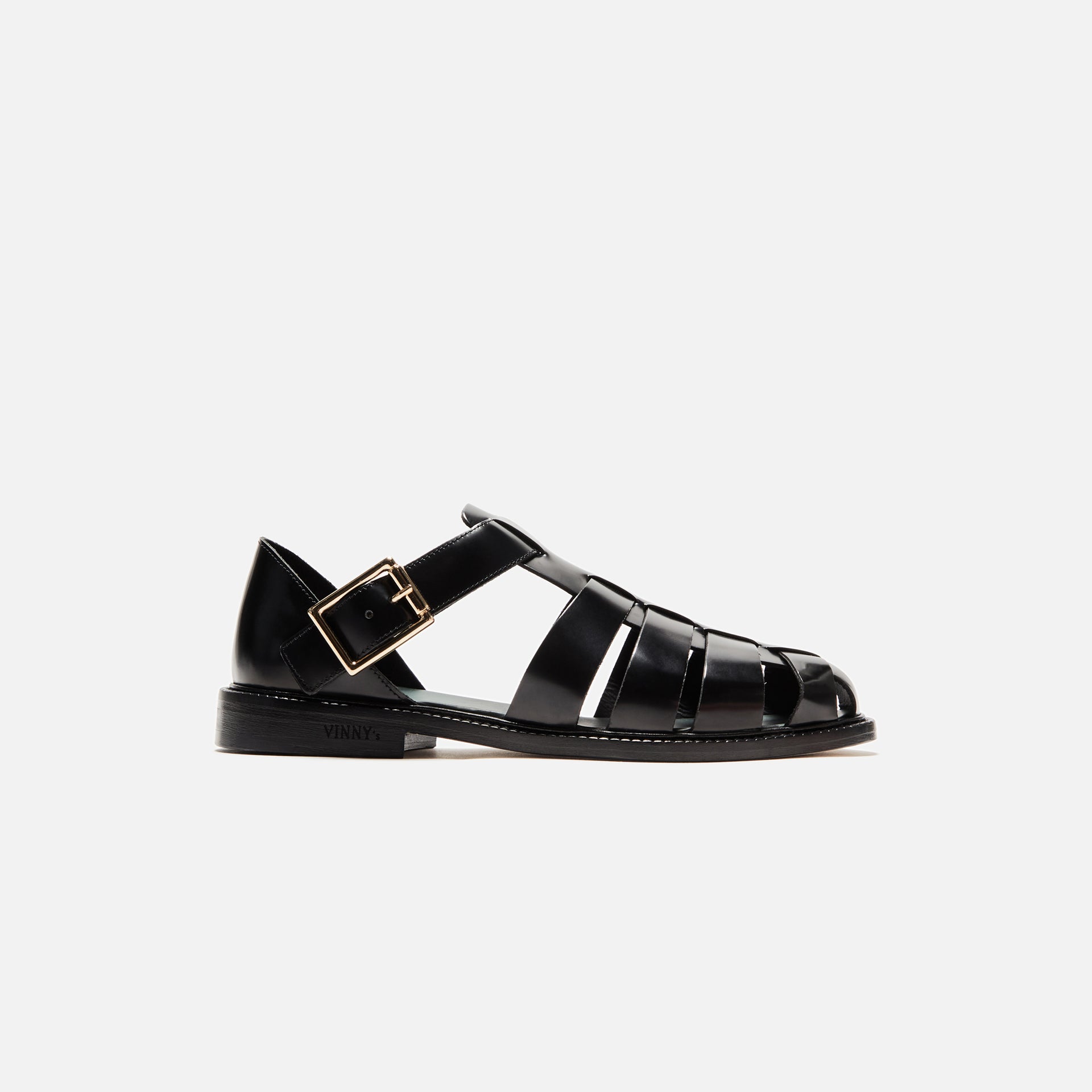 VINNY's Fisherman Sandal - Black Polido Leather