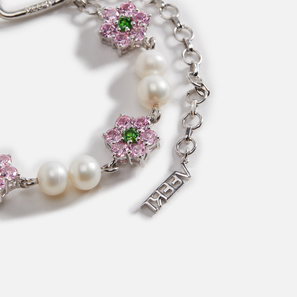VEERT Macro Green & Pink Flower Freshwater Pearl Bracelet