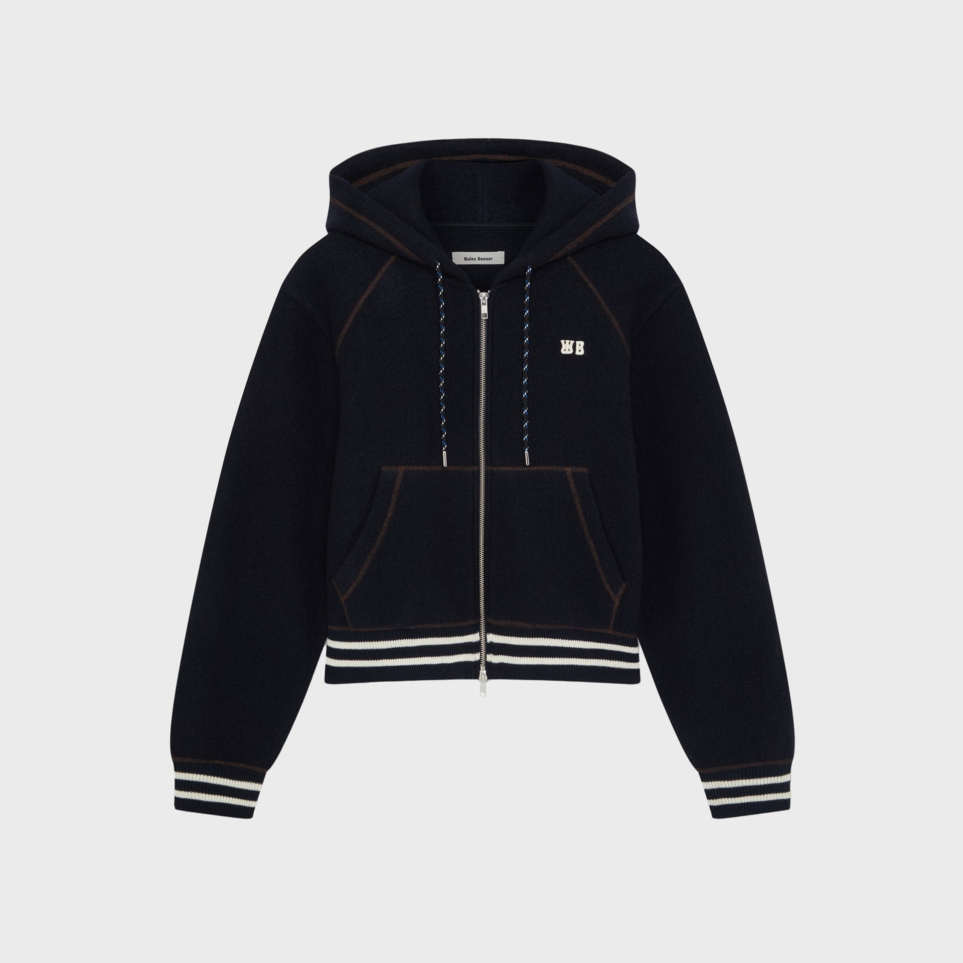 Wales Bonner Boiled Wool Jersey October Hoodie in Navy