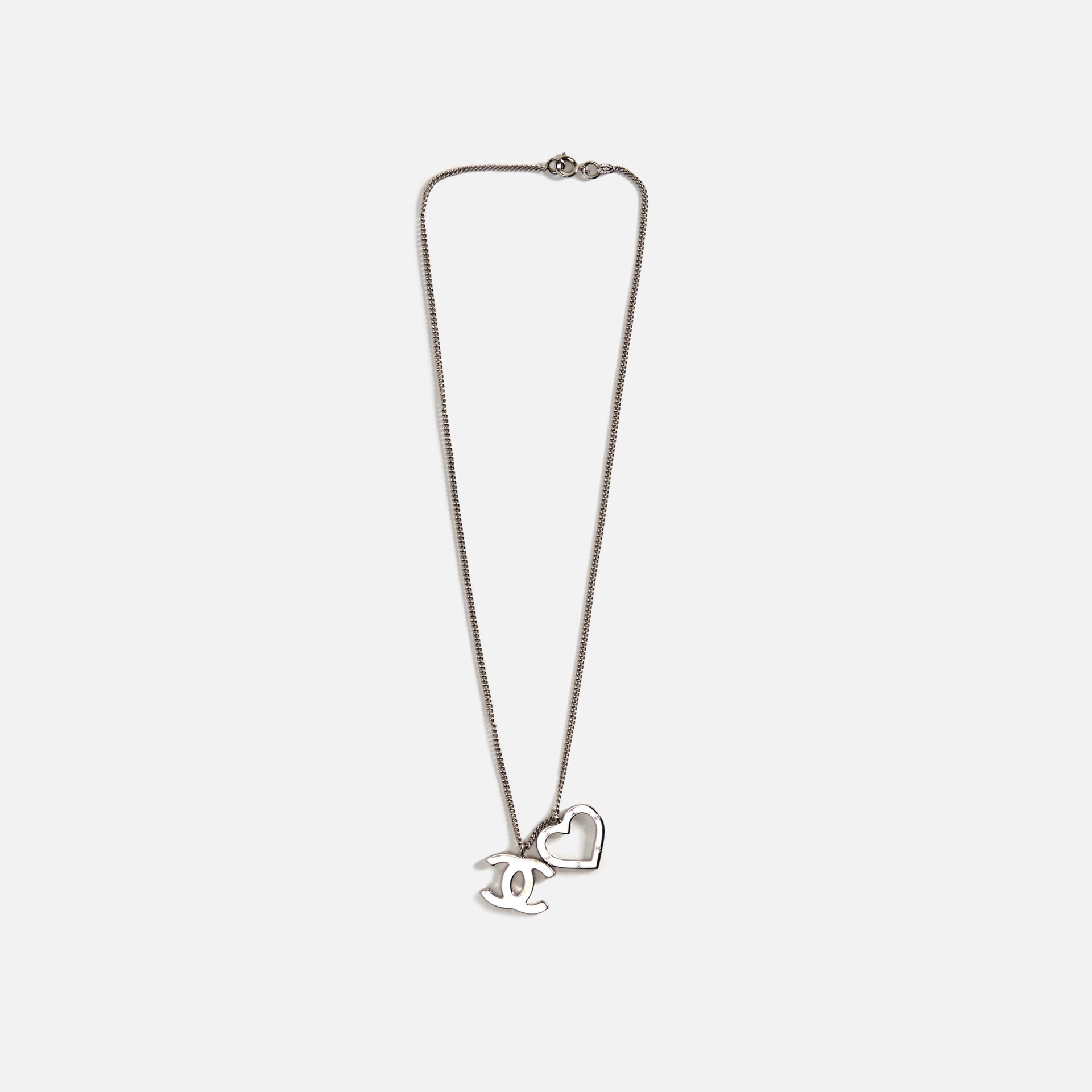 WGACA Chanel CC & Heart Pendant Necklace - Silver