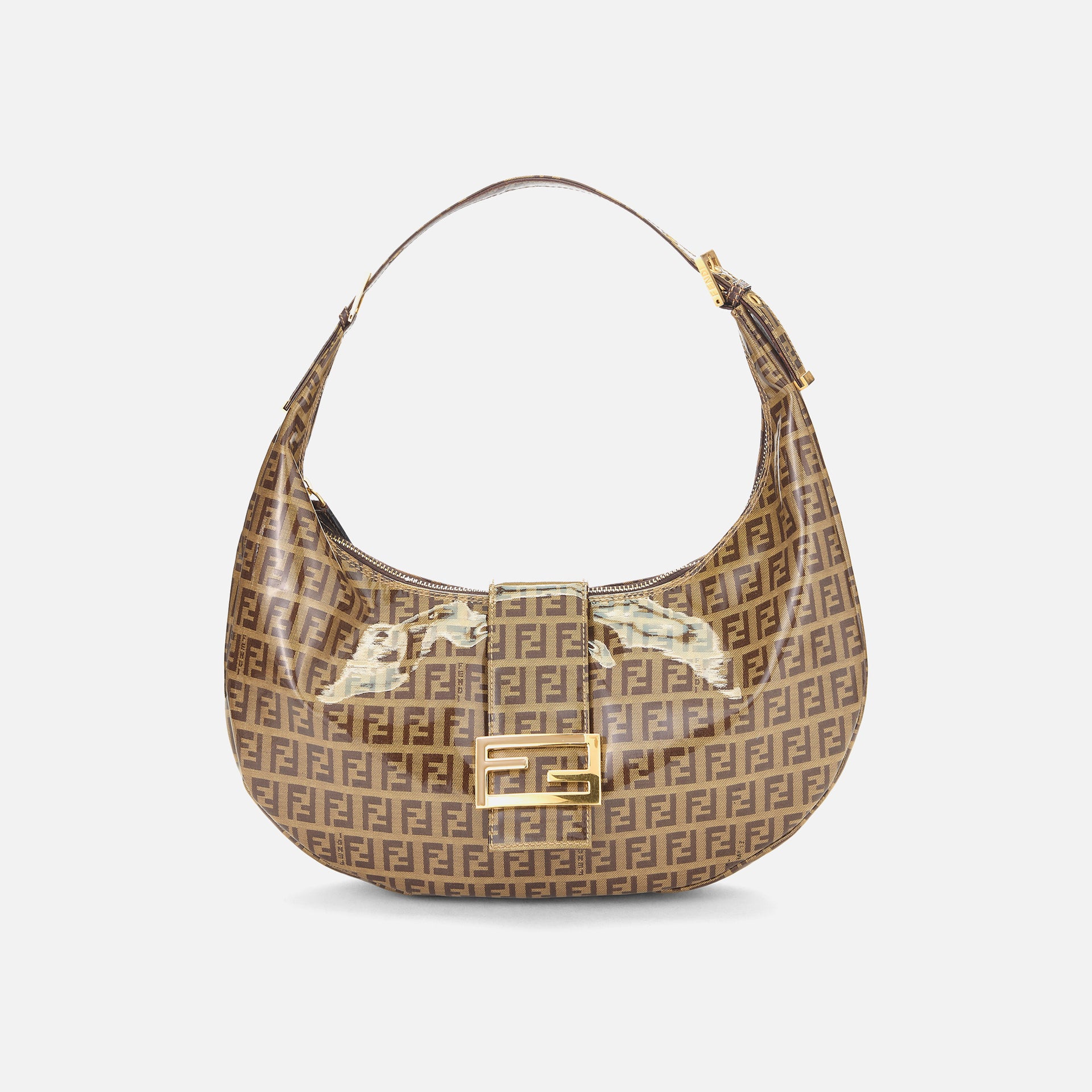 WGACA Fendi Brown Vinyl Crescent Moon Hobo Small - Brown