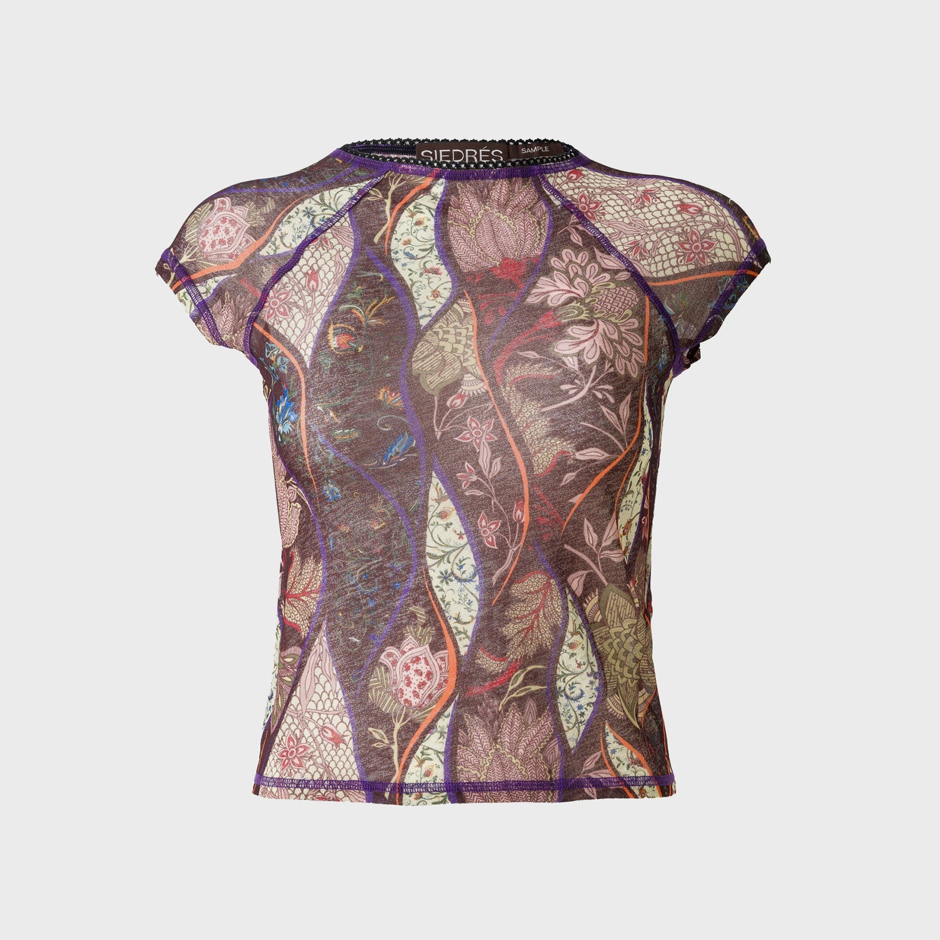 Siedres Printed Mesh Semi-Sheer Top - Multi