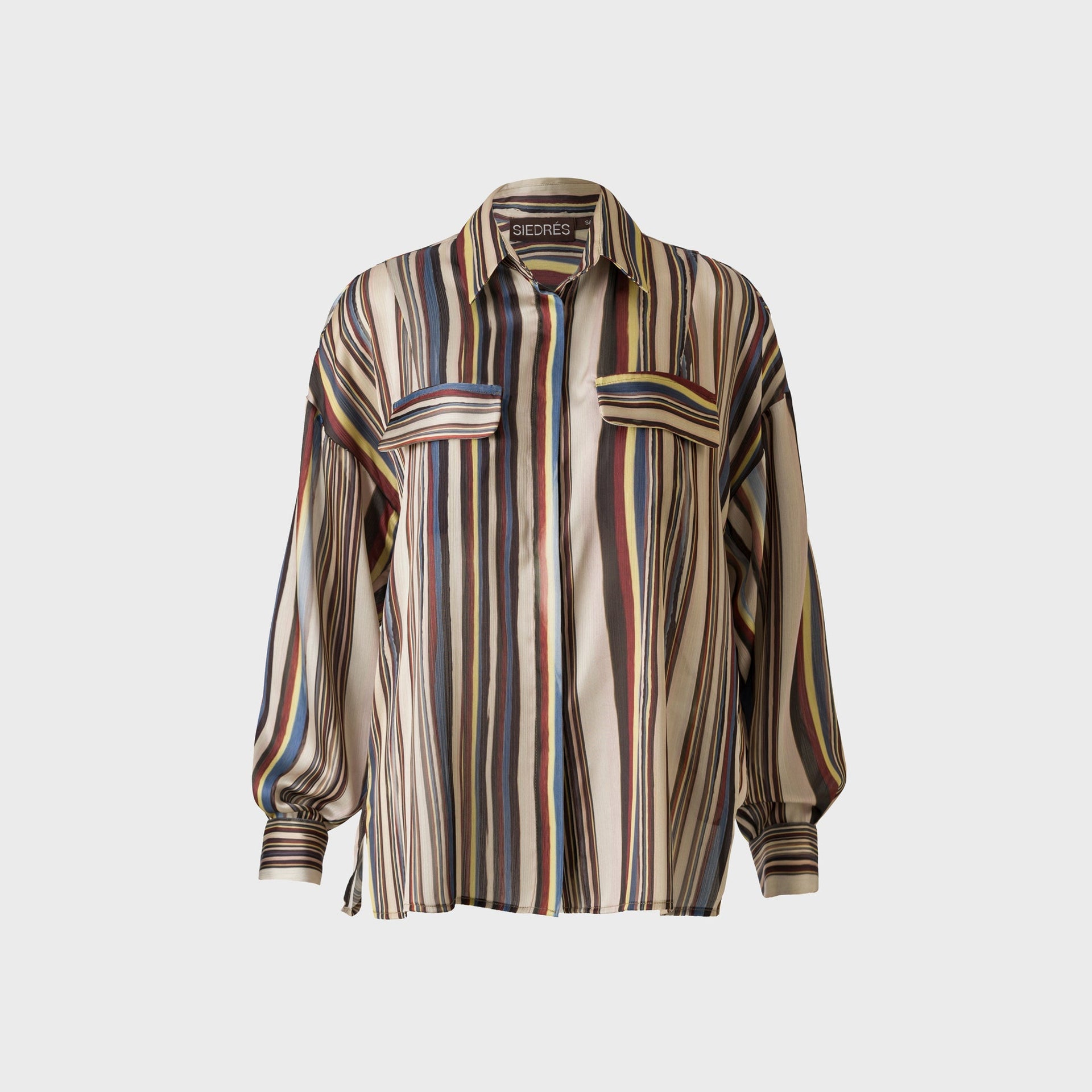 Siedres Oversized Satin Shirt with Front Pockets - Multi