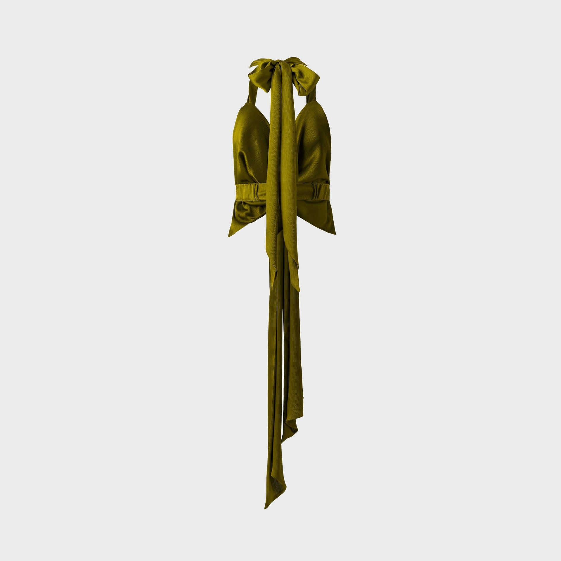 Siedres Tie Detailed Satin Halter Top - Khaki
