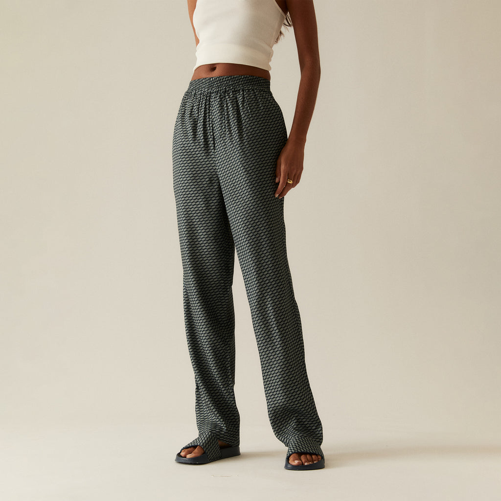 Kith Women Ida Monogram Silk Straight Leg Pant - Serpentine