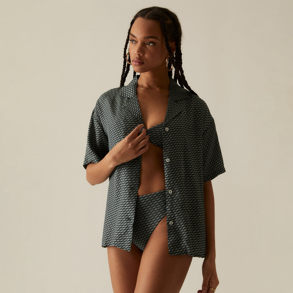 Kith Women Elena Monogram Silk Camp Shirt - Serpentine