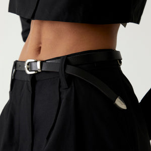 UrlfreezeShops Women Curved Buckle Metal Tipped Slim Belt - Black
