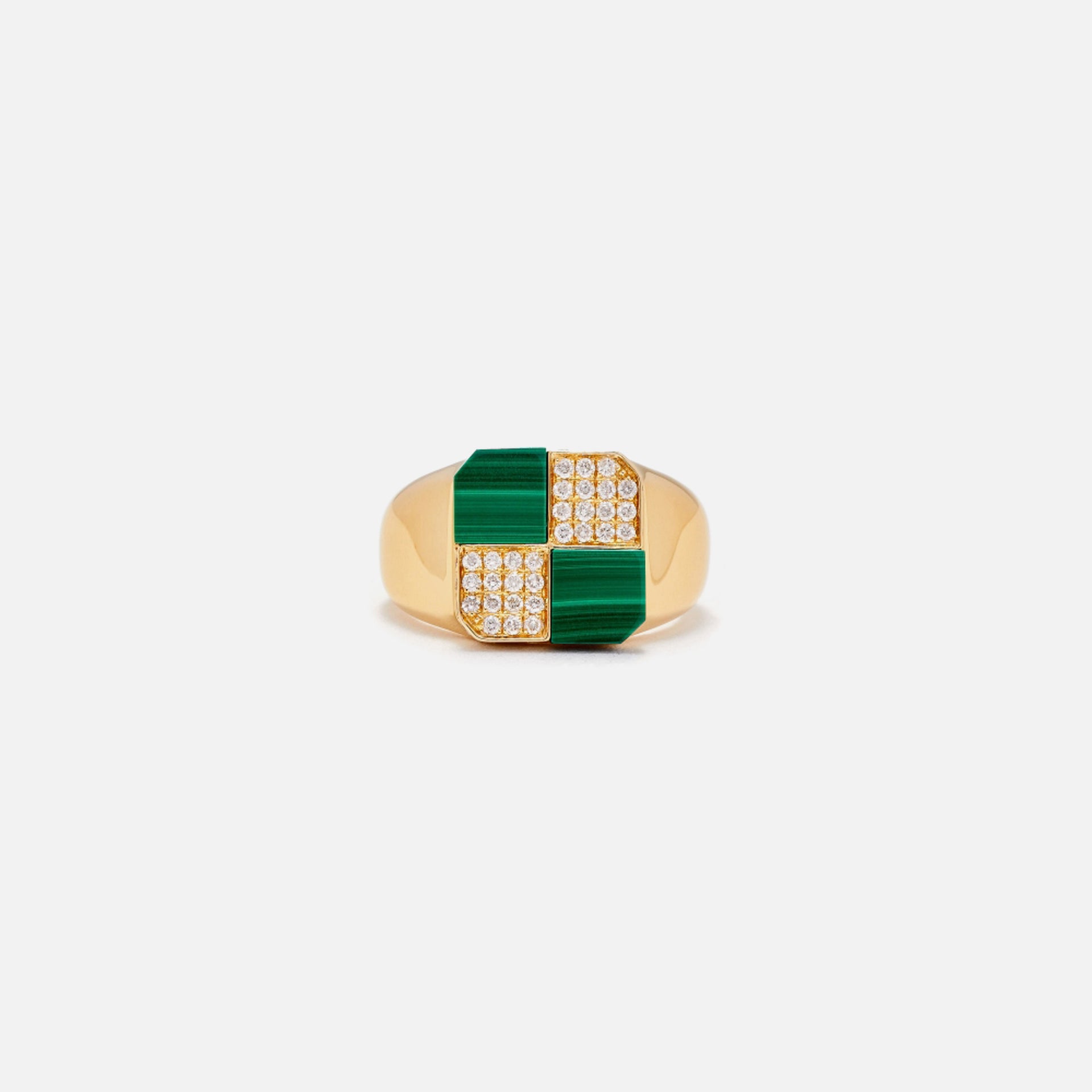 Yvonne Leon Bague Mini Damier Signet Ring - Malachite