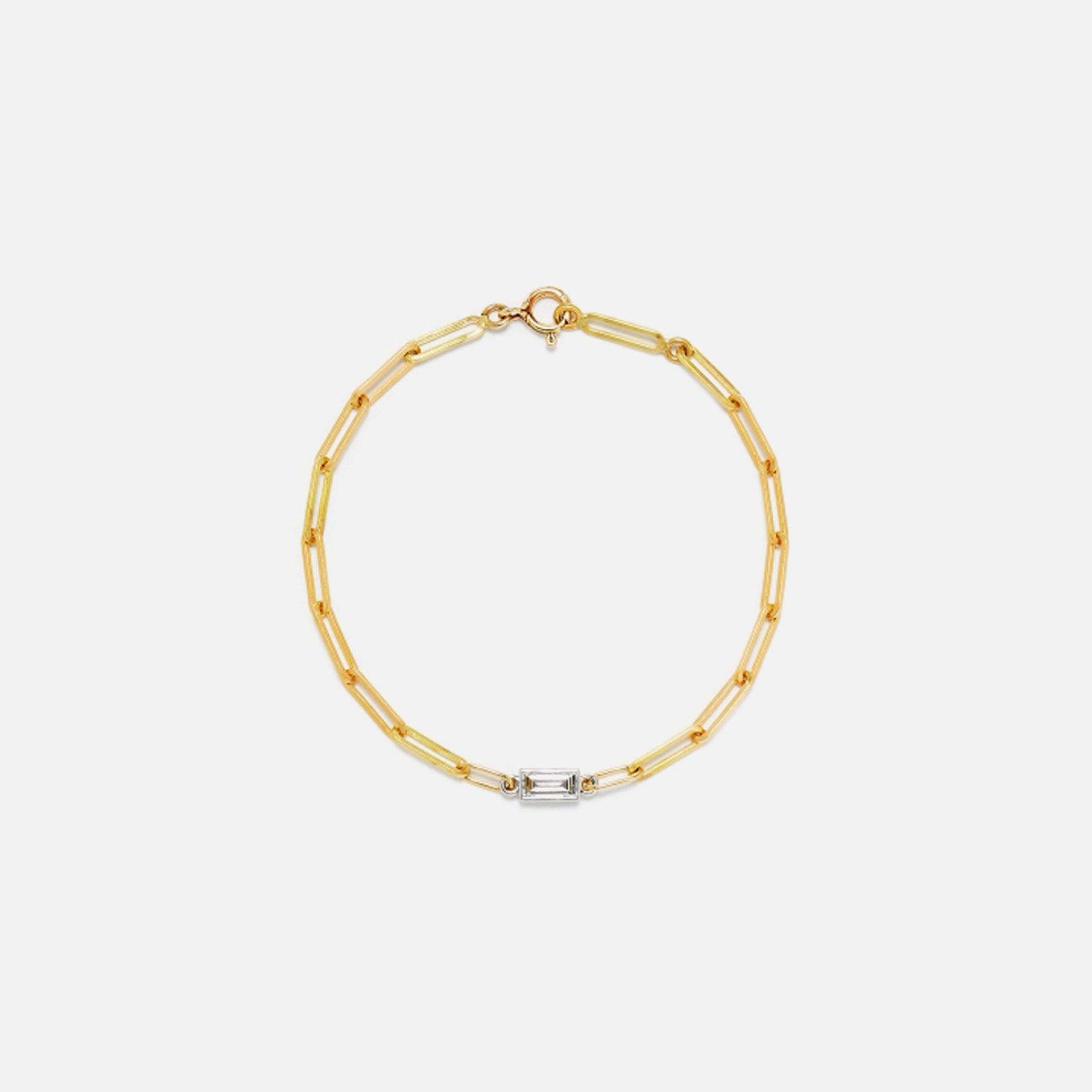 Yvonne Leon Bracelet GM 1 Baguettes Clos Diamant Large Link - Yellow