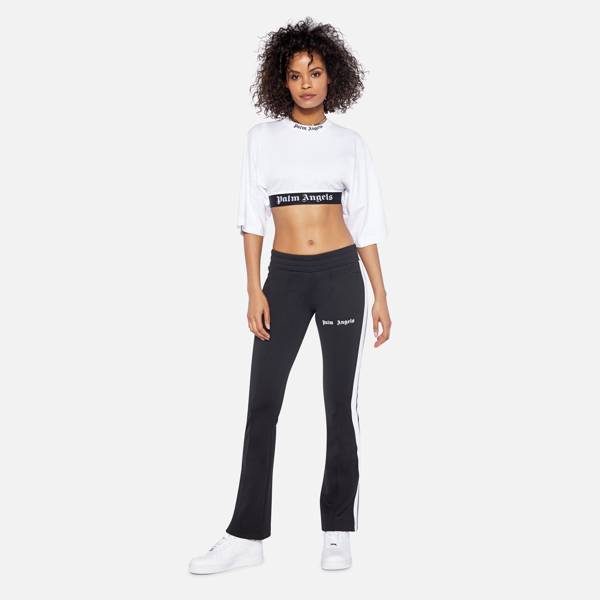 Palm Angels Cropped Logo Over Tee - White / Black