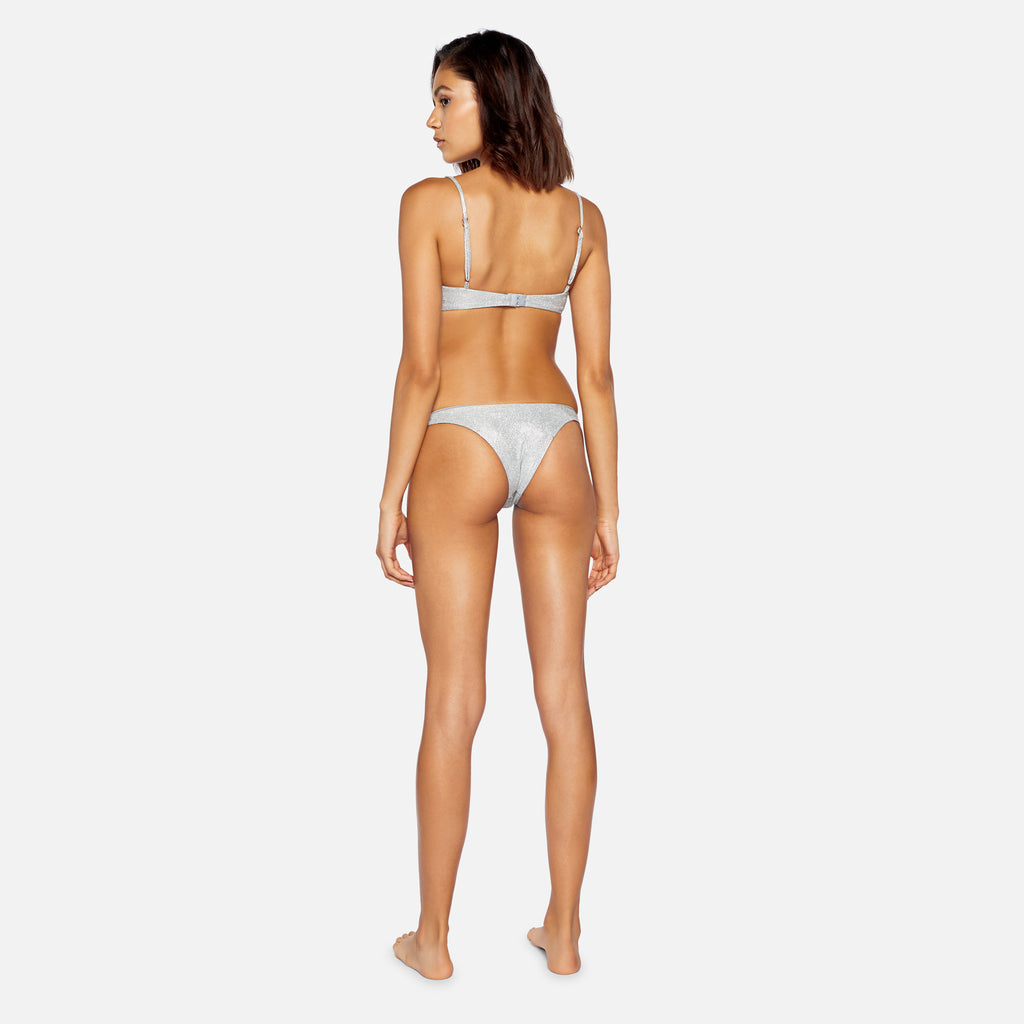Danielle Guizio Lure Bikini Top in Silver Glitter size medium