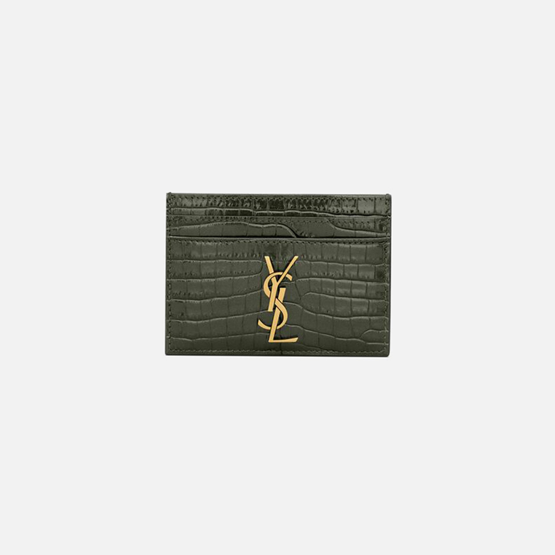 Saint Laurent YSL PCC 172Y Embossed Monogram Card Holder - Foliage Green