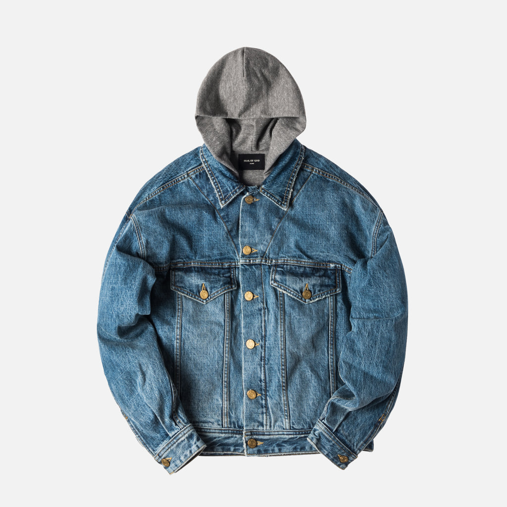 Fear of God 5th Collection Selvedge Denim Terry Hooded Trucker ...
