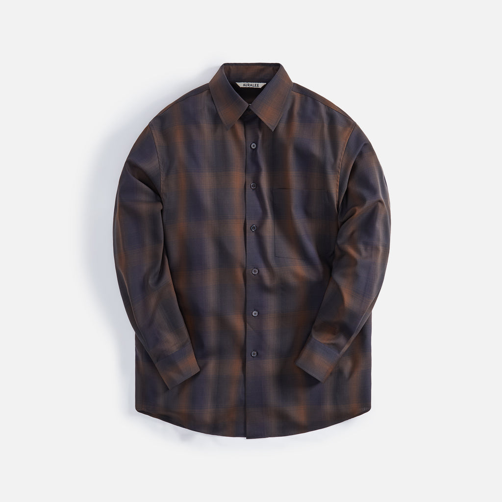 Auralee Super Light Wool Check Shirts - Brown / Black Check – Kith