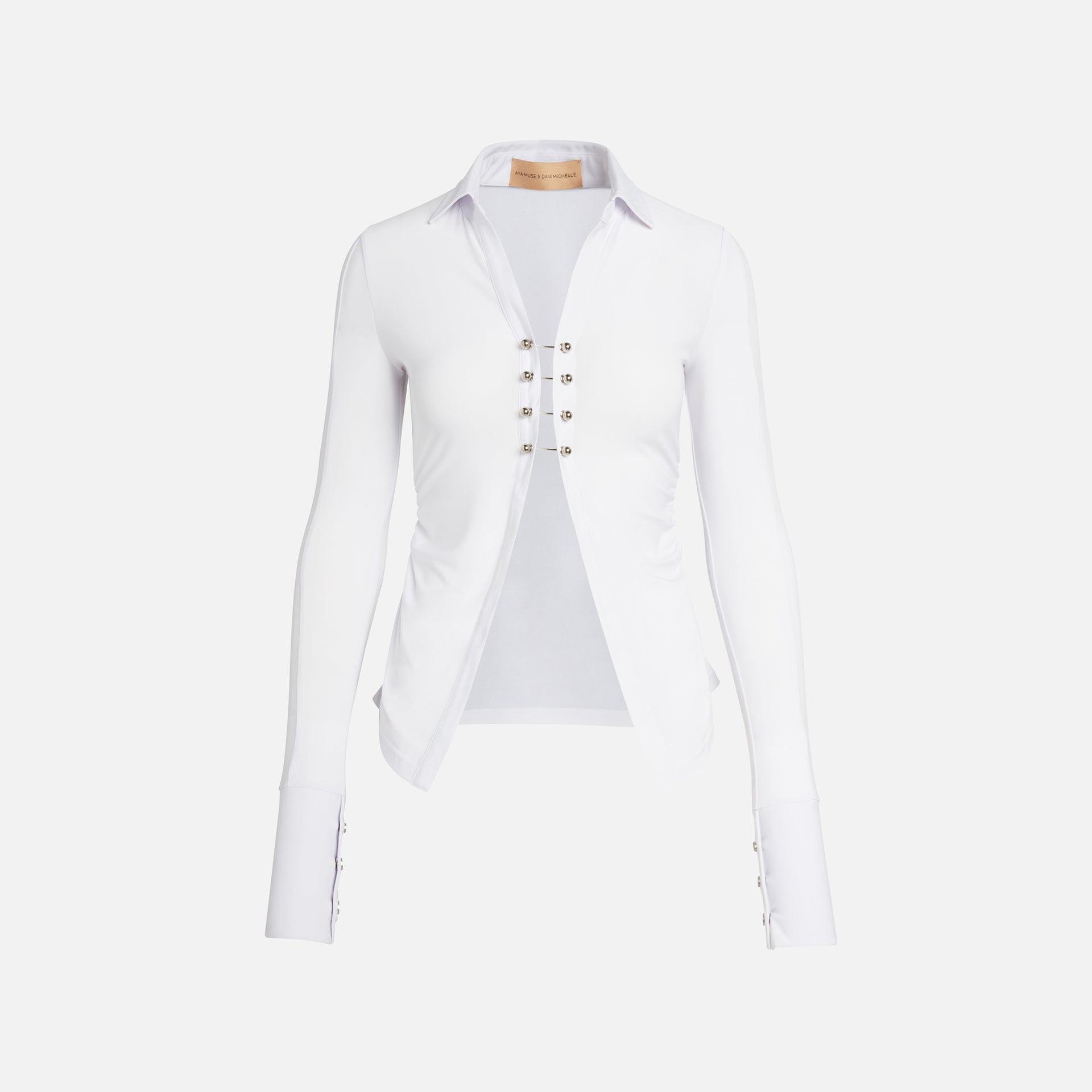 Aya Muse Metallic Front Closure Top - White