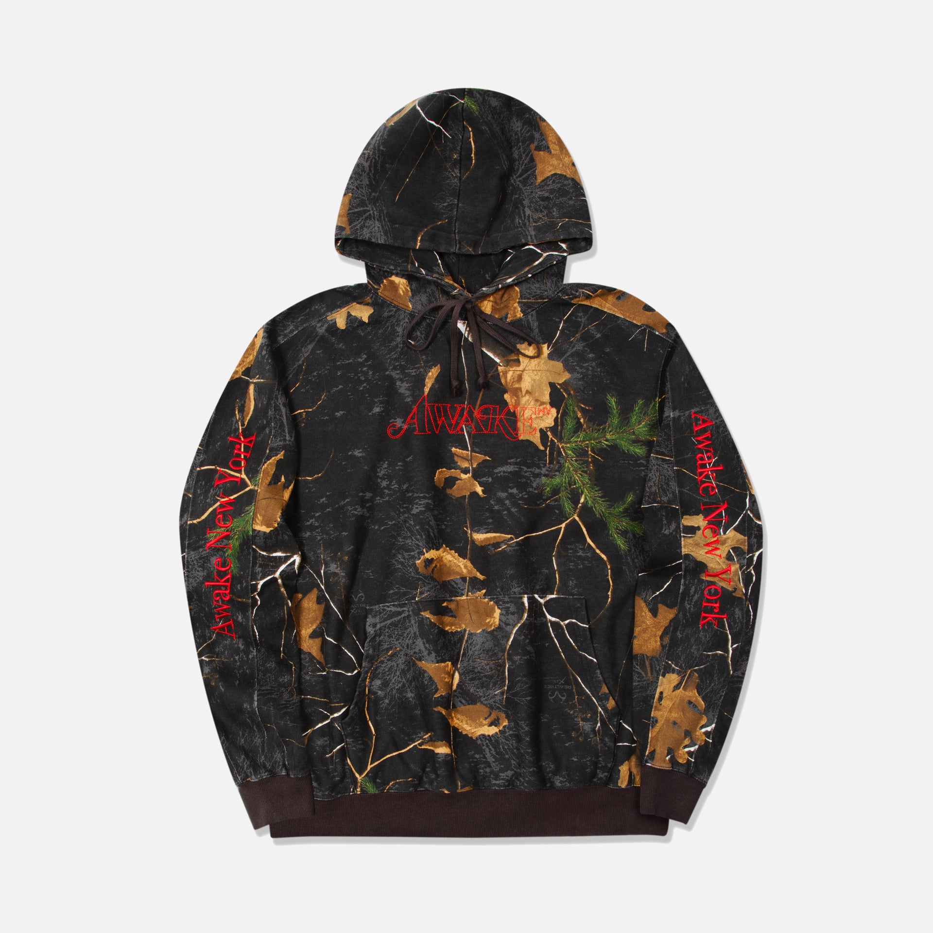 Awake NY Classic Outlined Logo Paneled Embroidered Hoodie - Real Tree Print