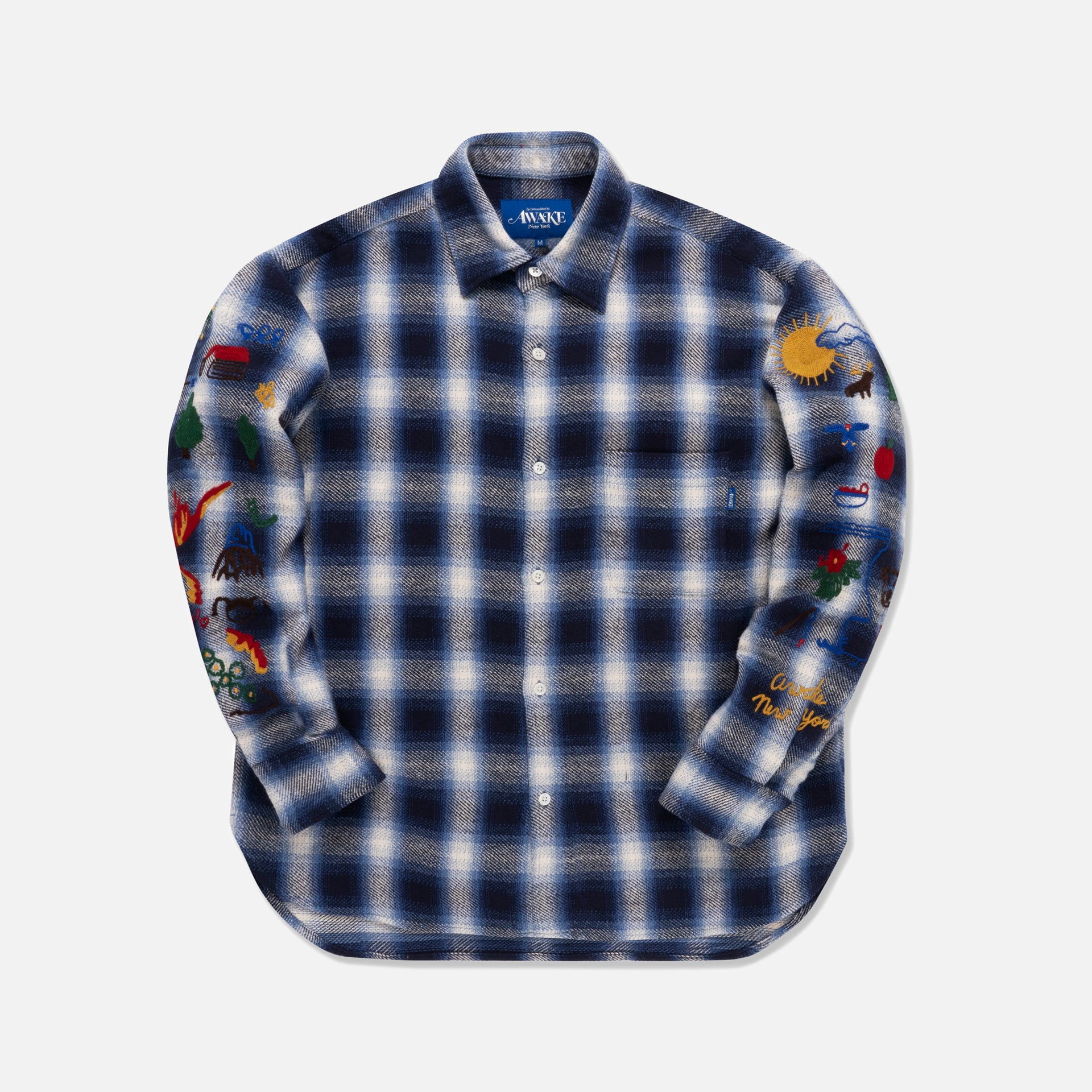 Awake Ombre Plaid Camp Flannel Shirt - Blue