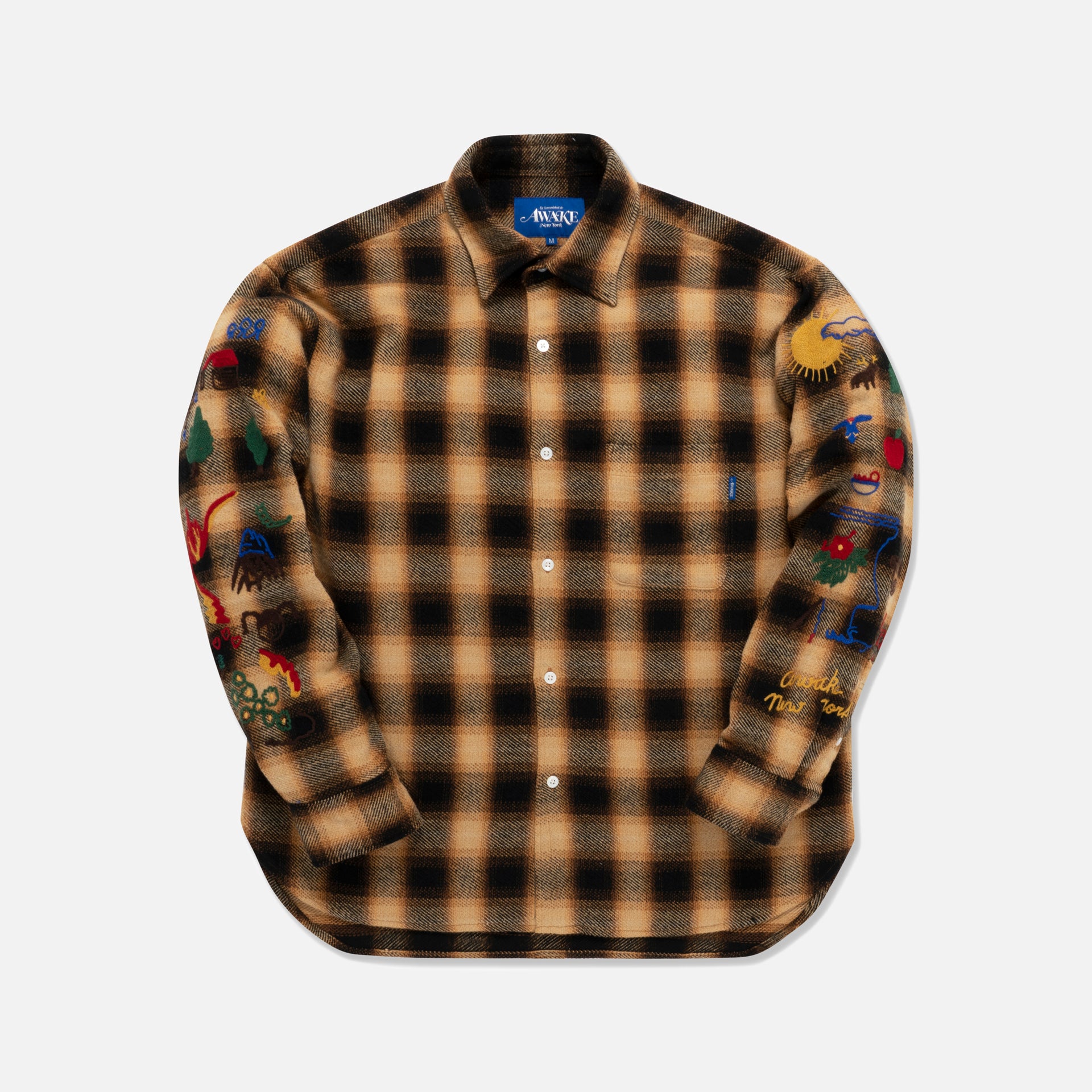 Awake Ombre Plaid Camp Flannel Shirt - Tan