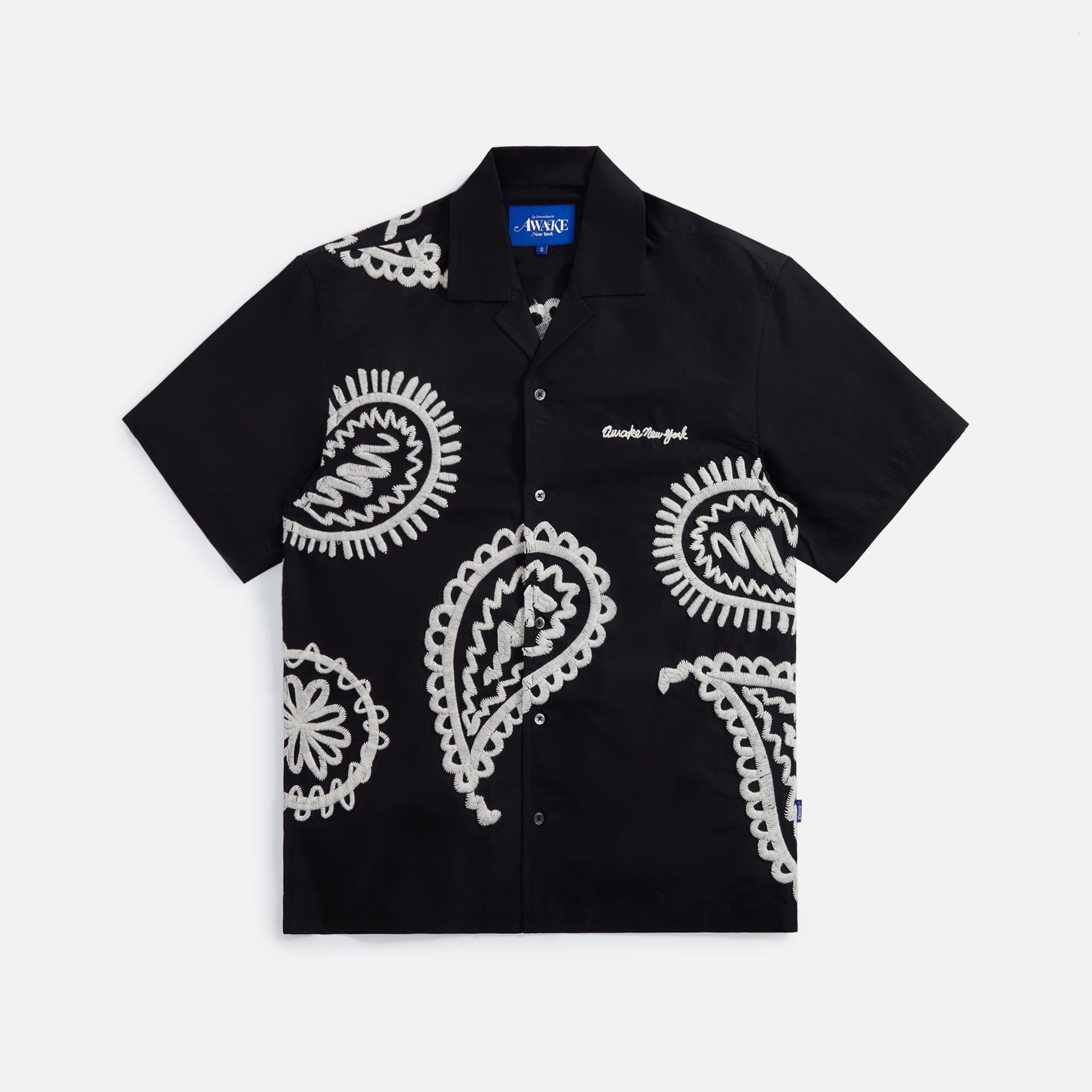 Awake Embroidered Paisley Camp Shirt - Black / Cream
