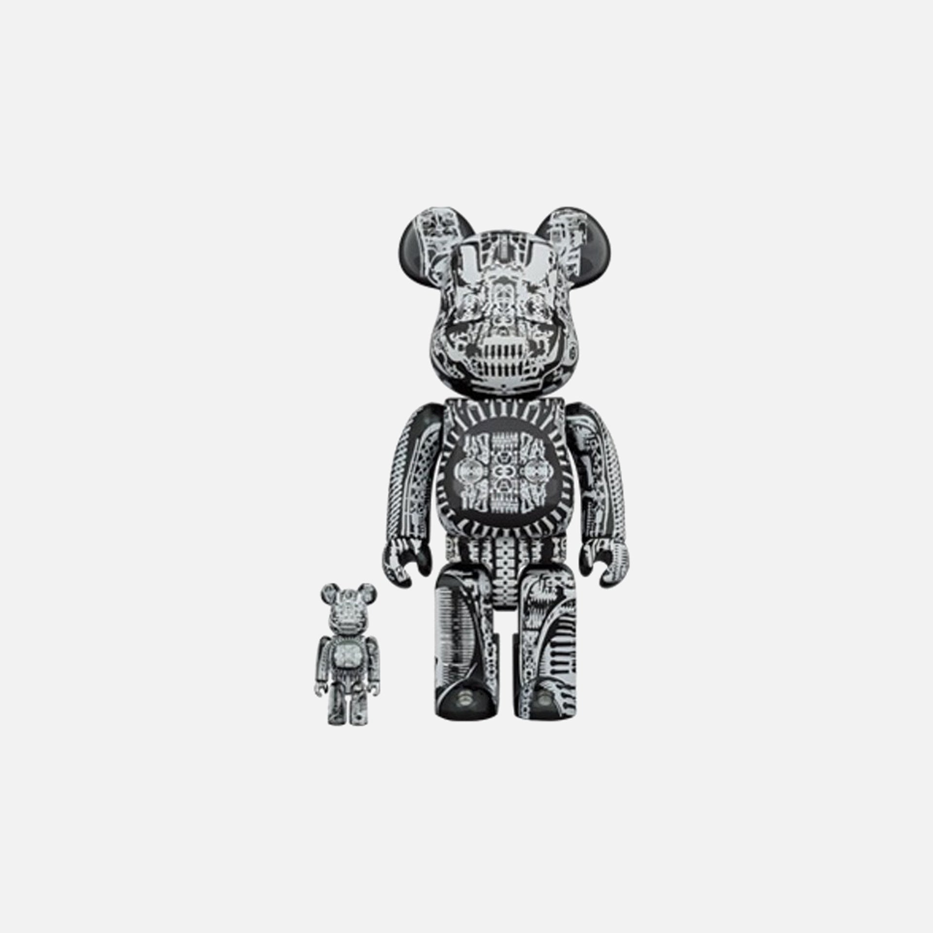BearBrick H.R. Giger Black Chrome 400% + 100%