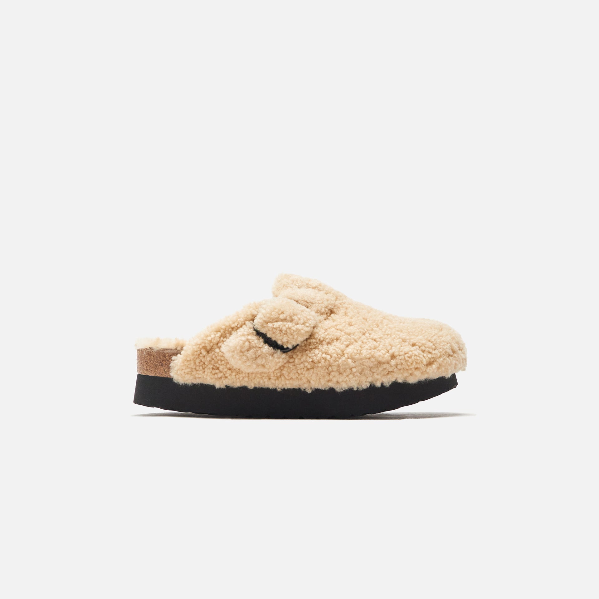 Birkenstock WMNS Boston Big Buckle Platform Teddy - Eggshell