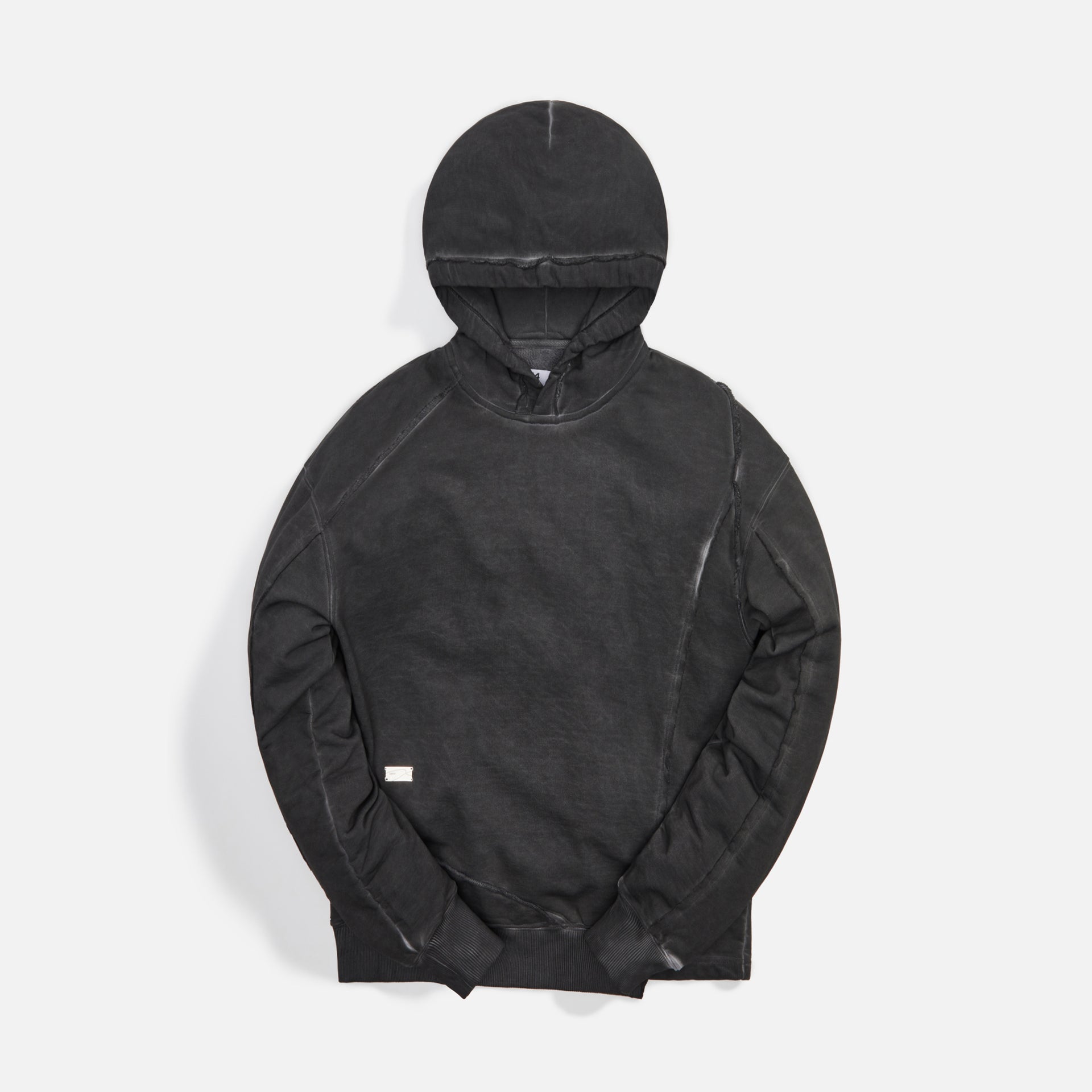 C2H4 Cold-Dye Panelled Distressed Hoodie - Dark Grey