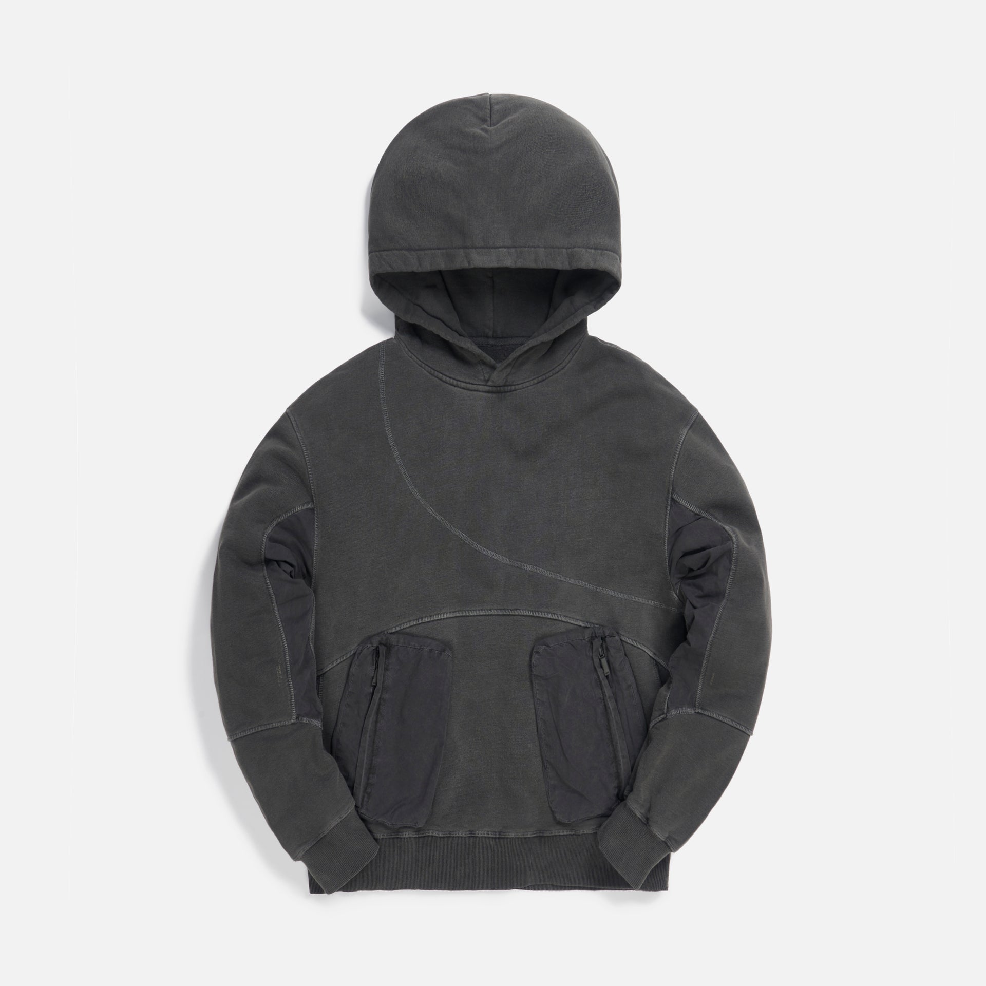 C2H4 Cold-Dye Panelled Hoodie - Dark Grey
