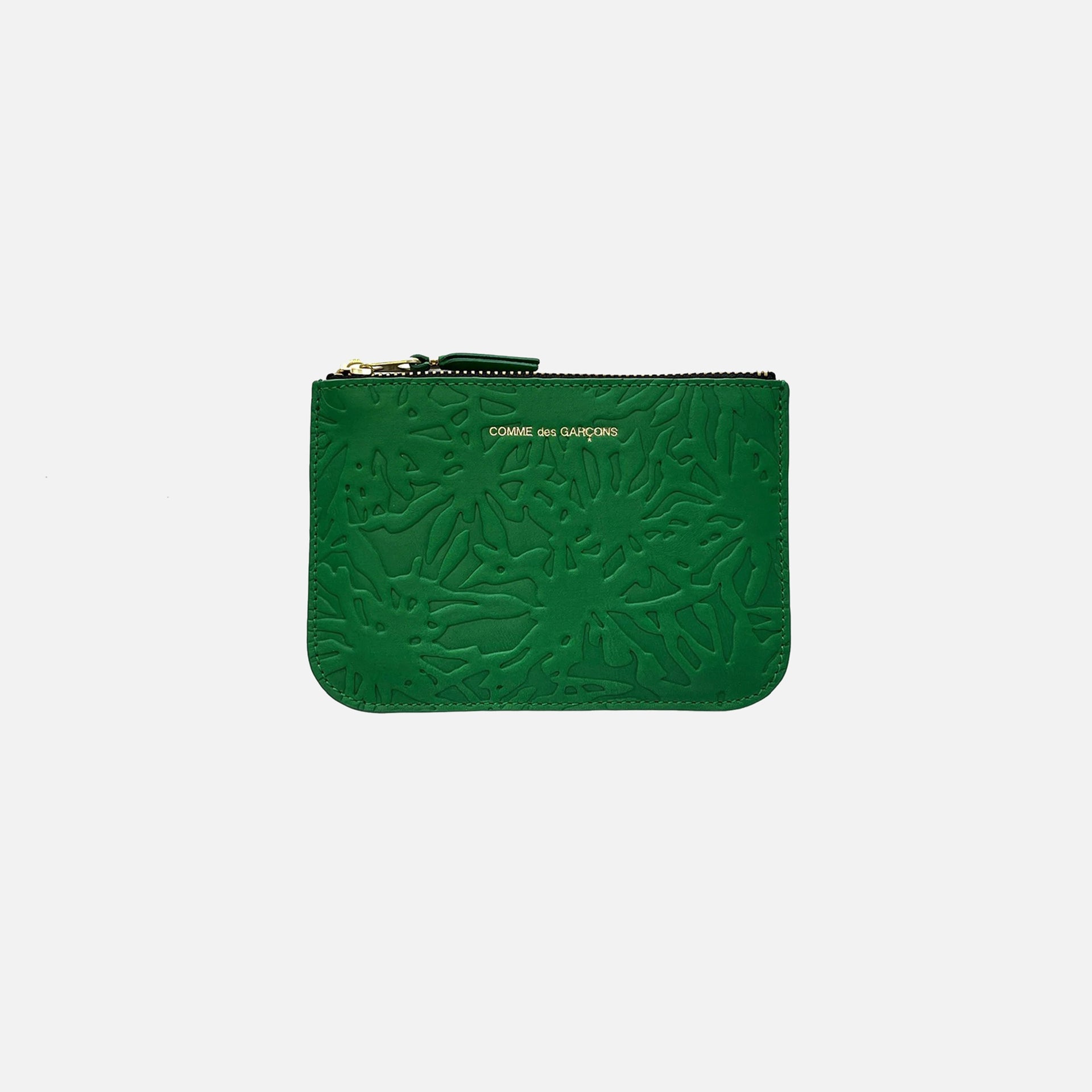 CDG Pocket Embossed Forest Top Zip Wallet - Green