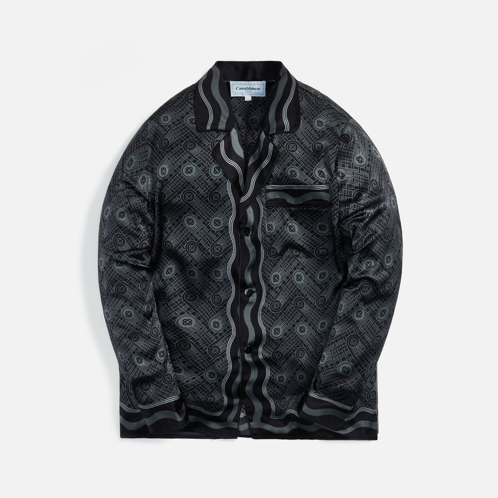 Casablanca L/S Silk Pyjama Shirt Ping Pong Monogram - Black