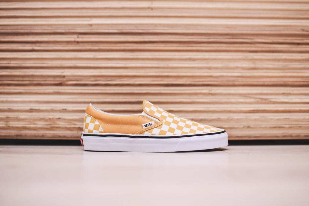 Vans slip on deals checkerboard ochre