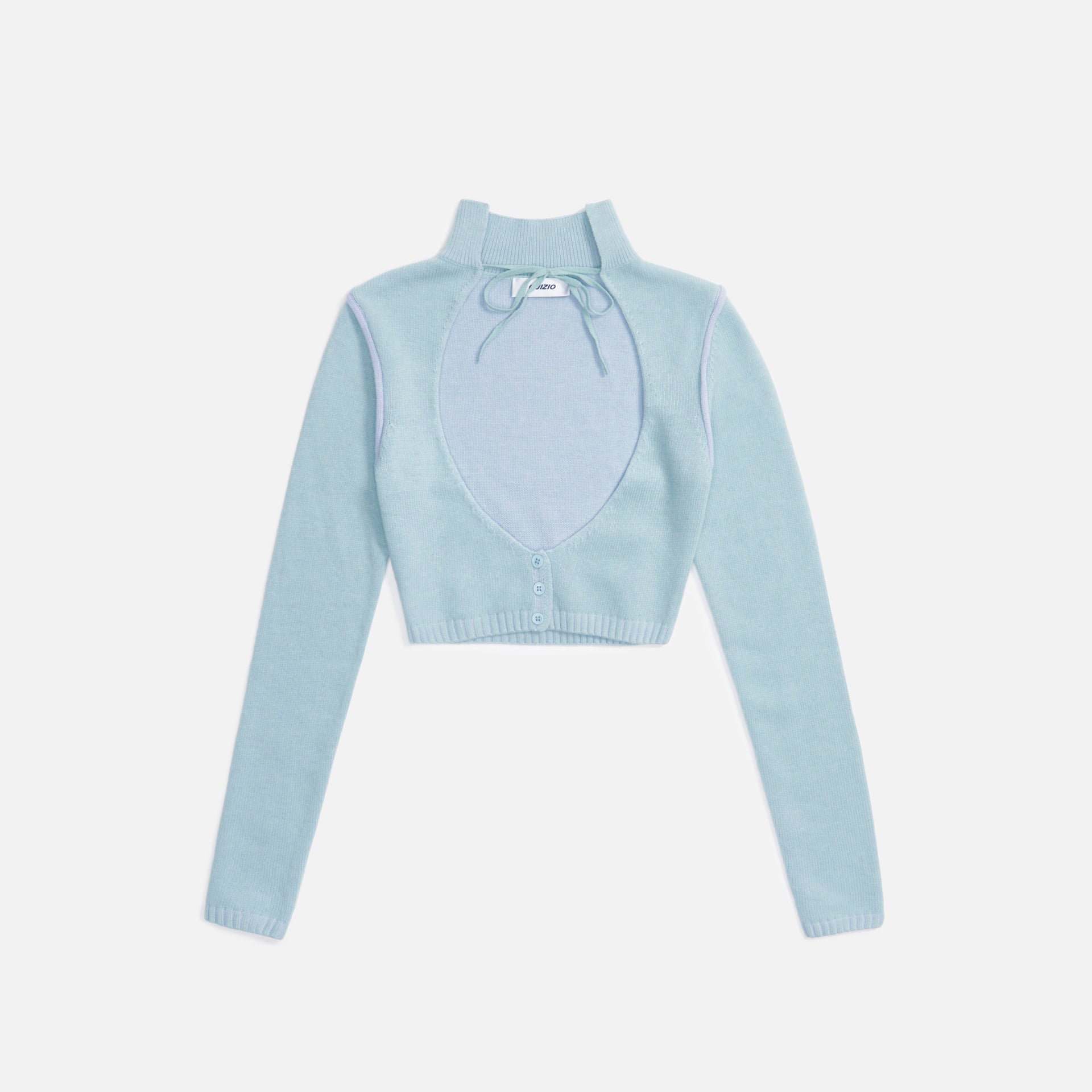 GUIZIO Knit Geo Cut Out Cardigan - Dusty Aqua