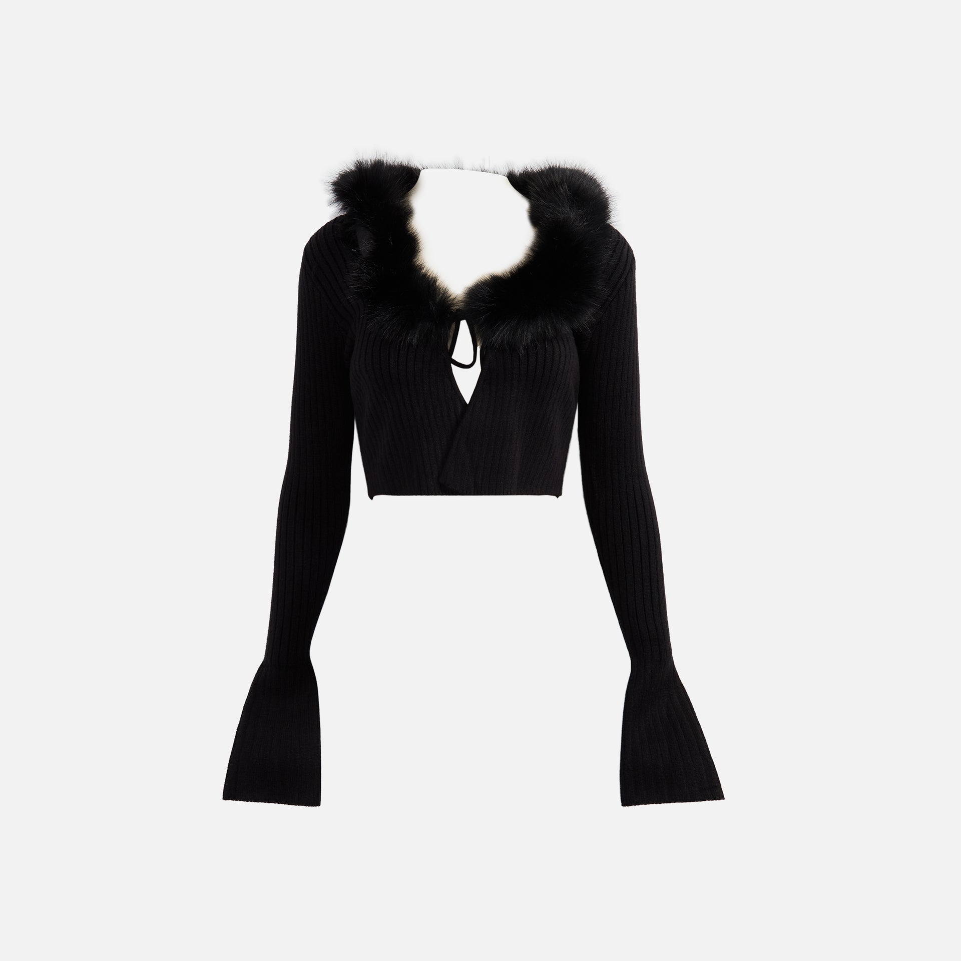 GUIZIO Faux Fur Tie Cardigan - Black