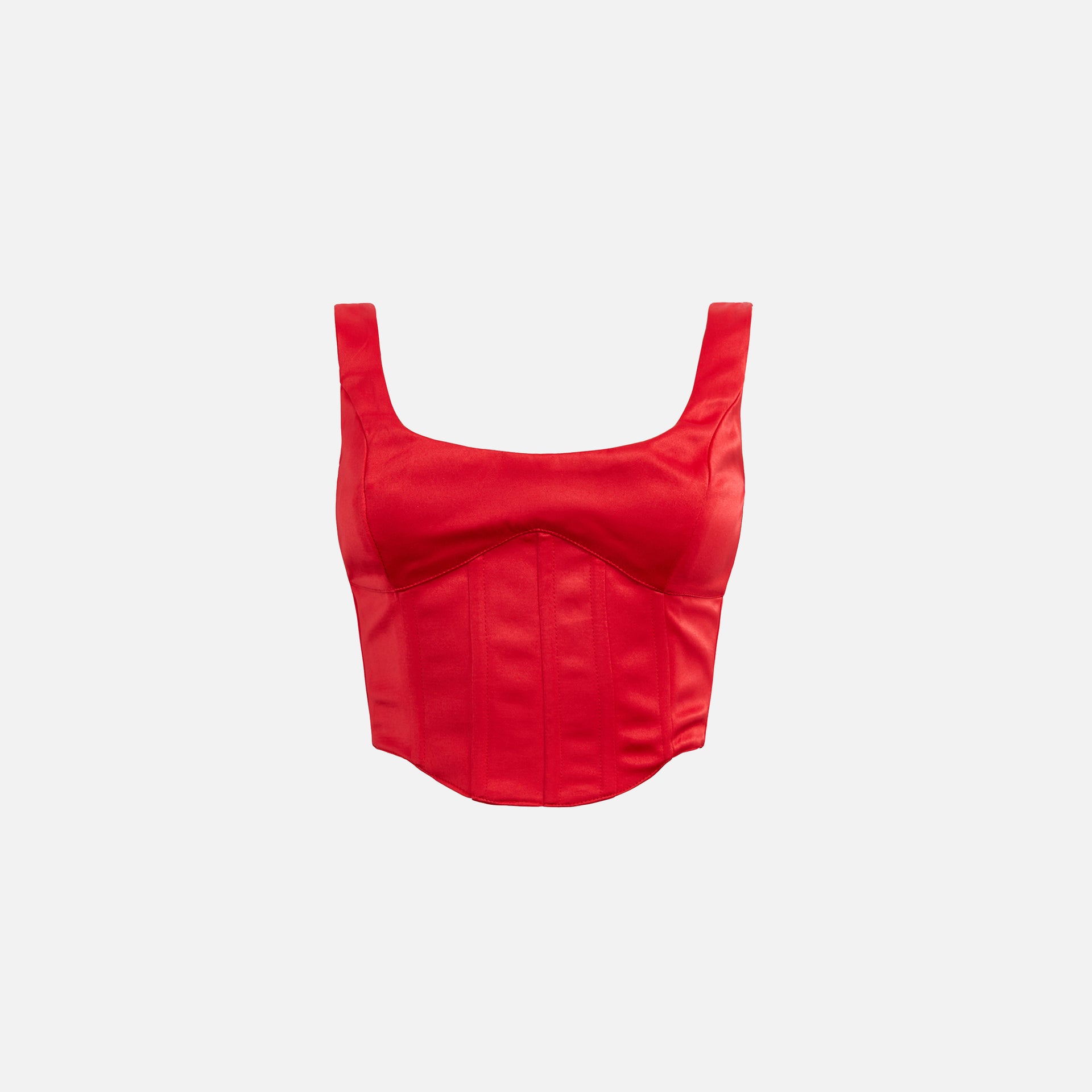 GUIZIO Satin Lace Up Bustier Top - Cherry