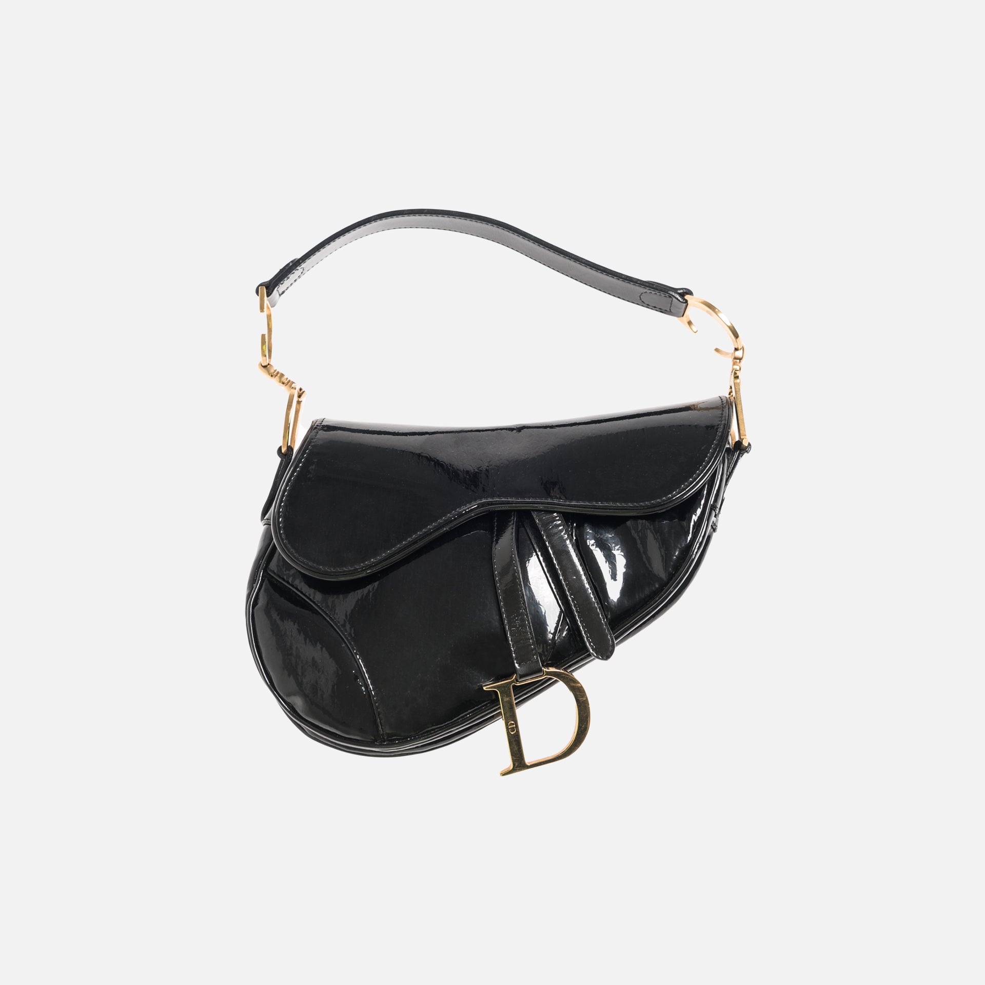 Dior Oblique Saddle Bag - Black Patent