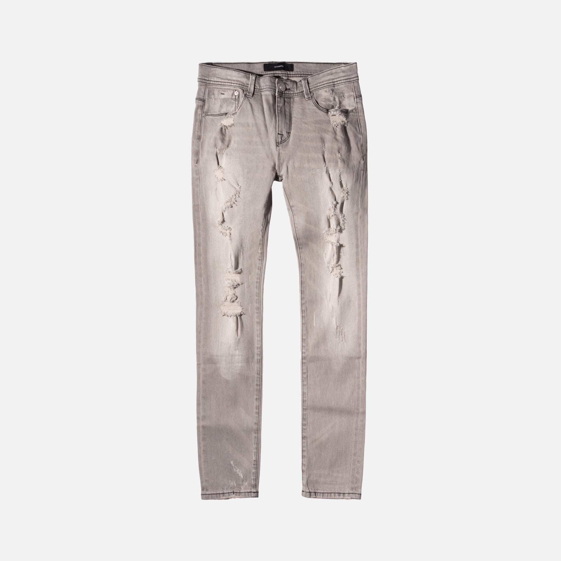 Stampd Distressed Skinny Fit Denim - Grey