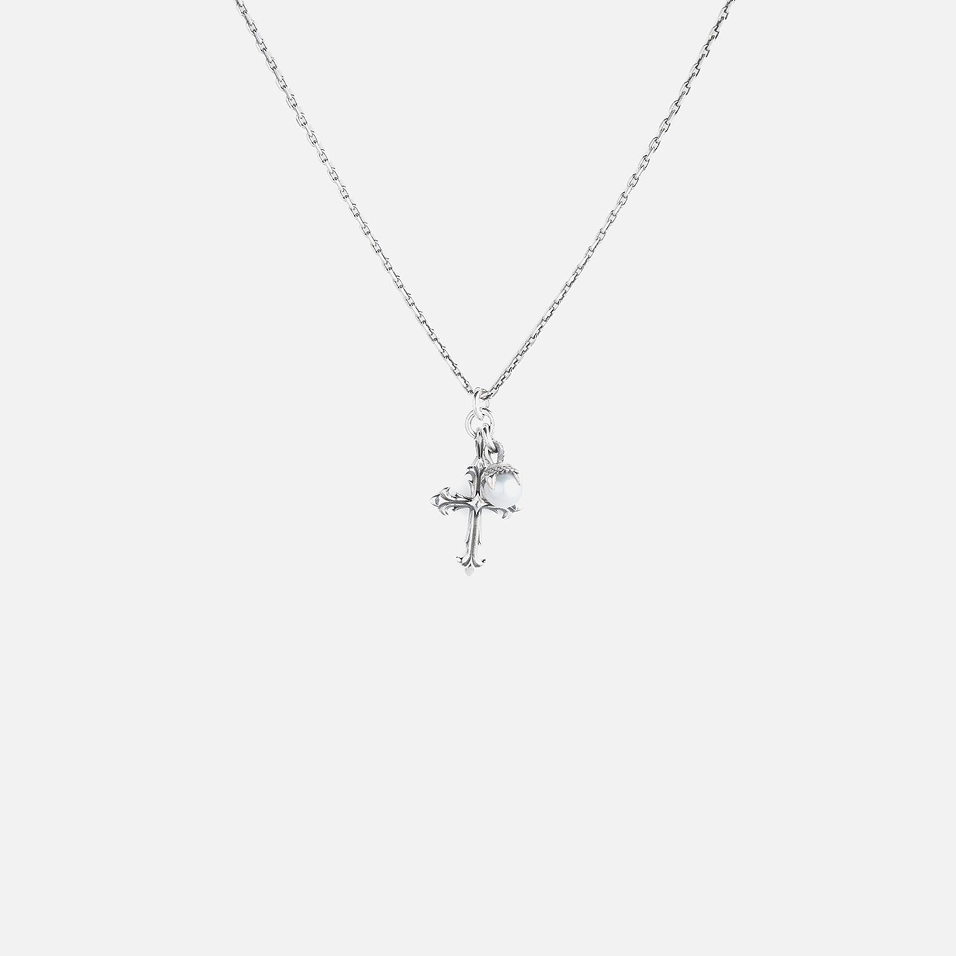 Emanuele Bicocchi Pearl + Cross Necklace - Silver