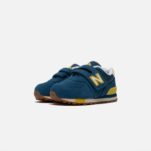 New Balance Toddler 574 Classic Hook and Loop - Dark Blue / Chartreuse